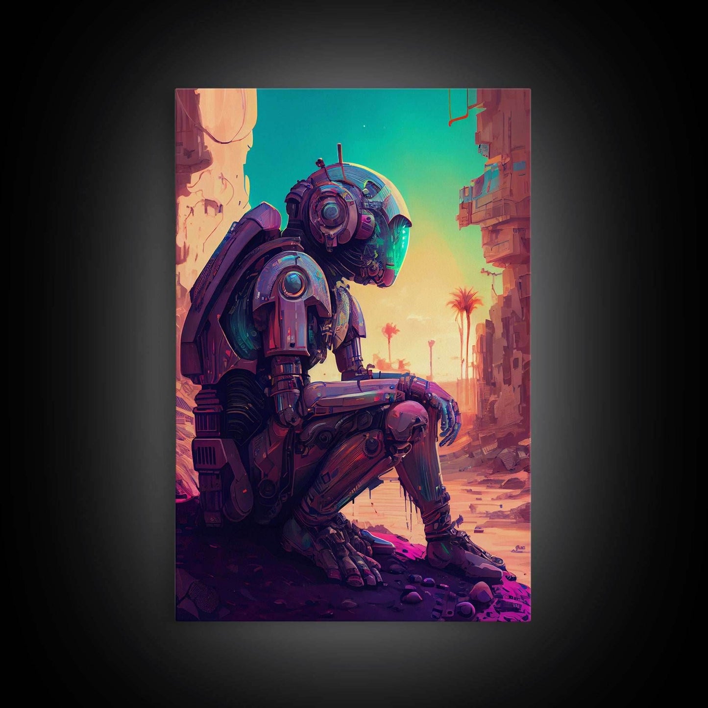 Android deep in thought, AI, fine art poster print - 8x12 Inches / Gallery Wrap Canvas - Ready To Hang