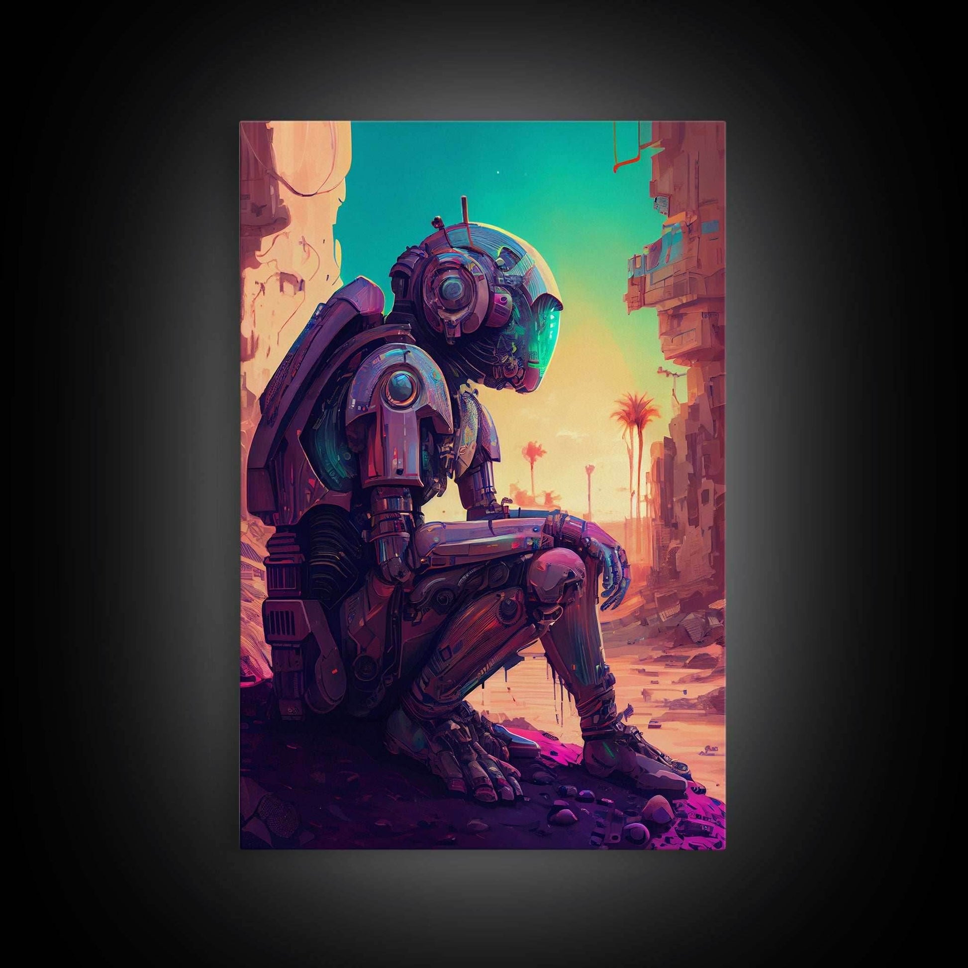 Android deep in thought, AI, fine art poster print - 8x12 Inches / Gallery Wrap Canvas - Ready To Hang