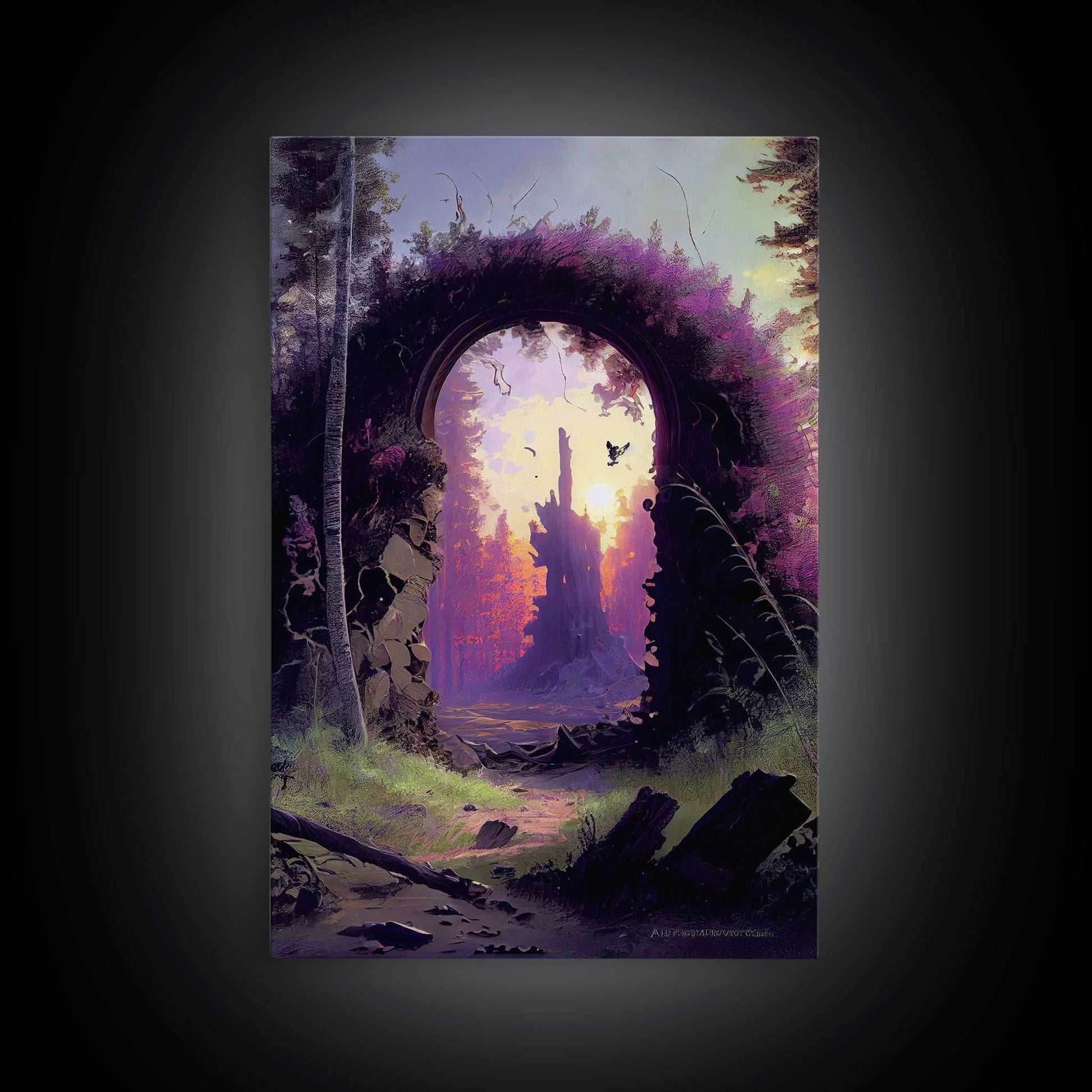 Portal to another world, purple fantasy art, watercolor, RPG concept art, framed canvas print - 8x12 Inches / Gallery Wrap Canvas - Ready To Hang