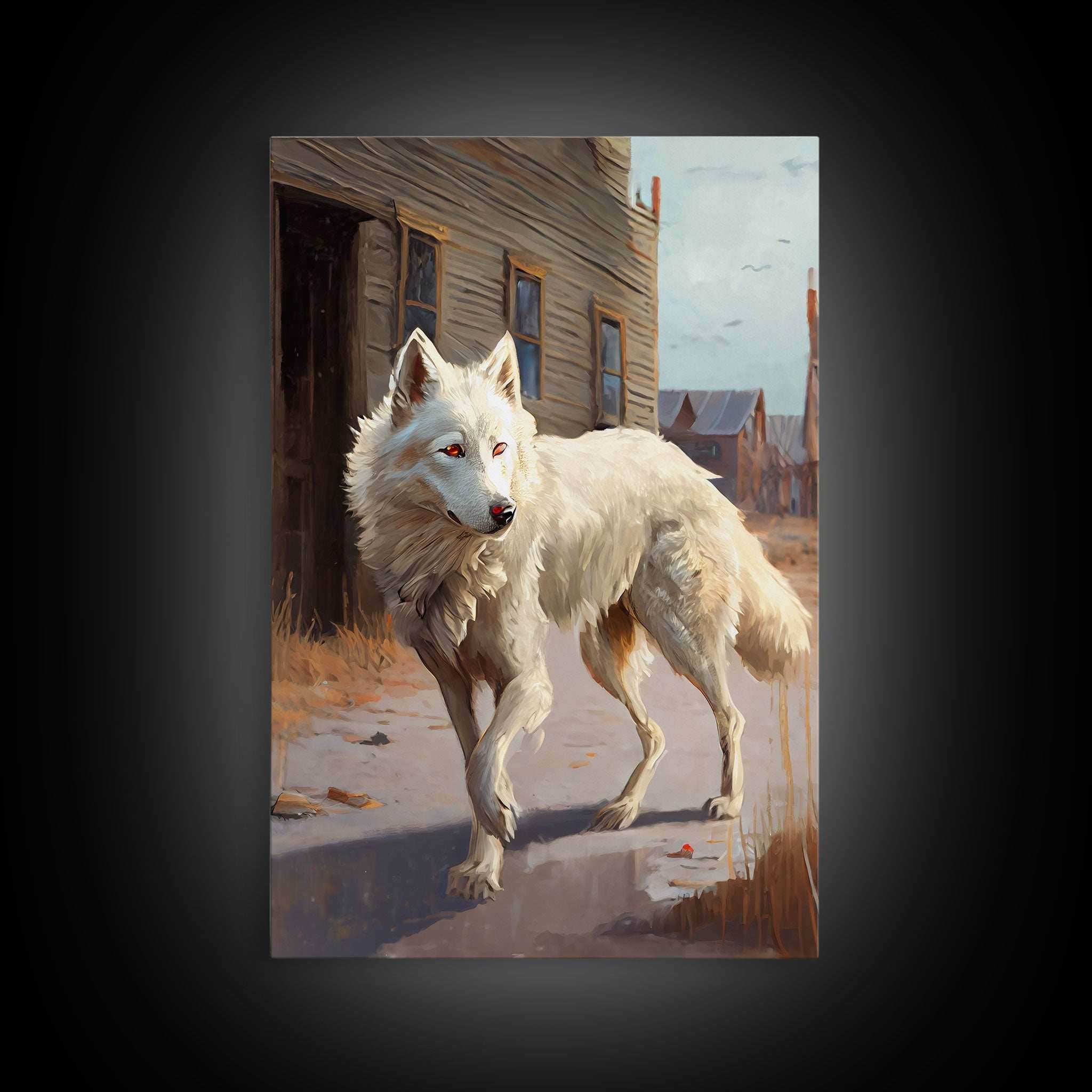 Wildwest Dire Wolf, fantasy art, framed canvas print - 8x12 Inches / Gallery Wrap Canvas - Ready To Hang