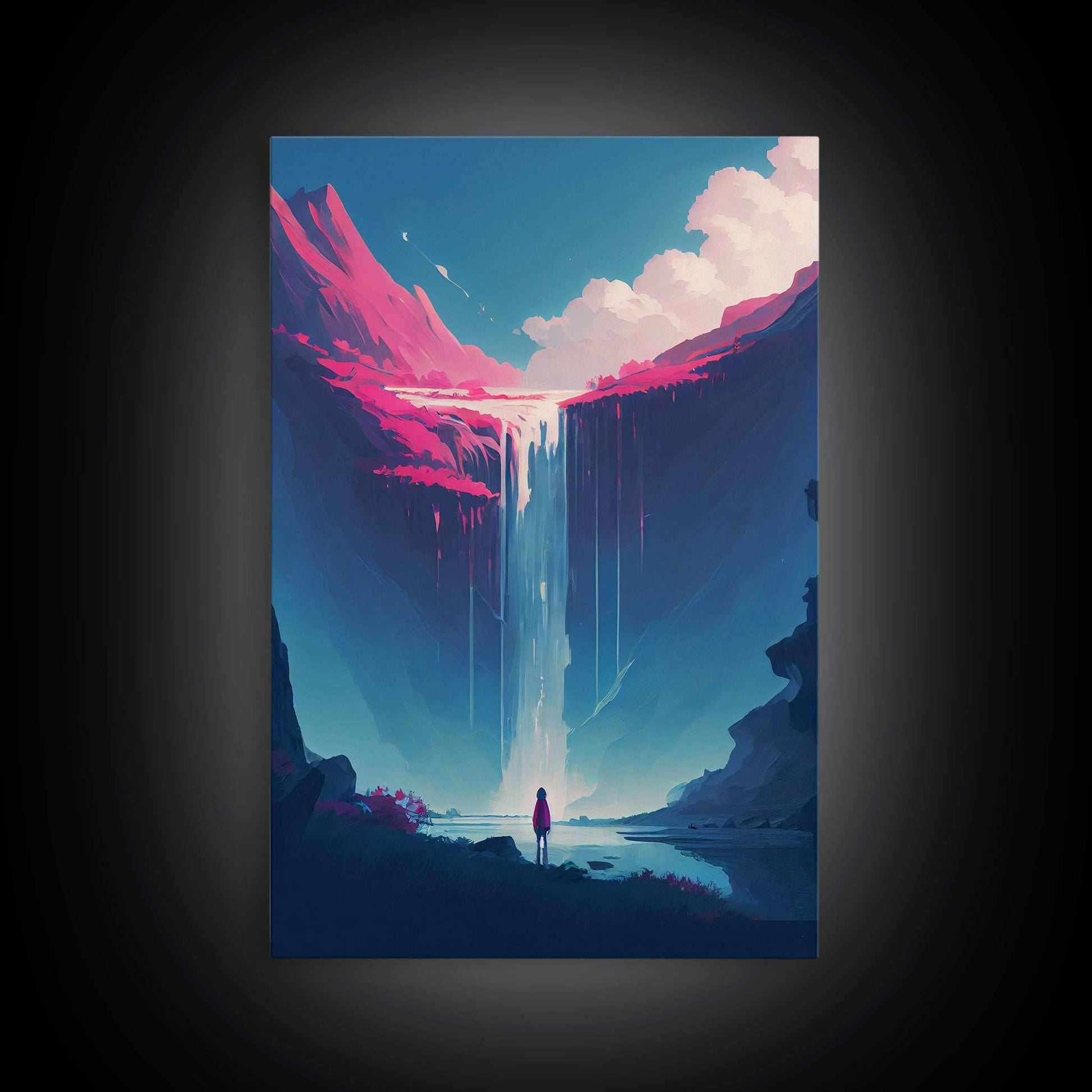 Mystical Fantasy Waterfall Purple Blue Wall Art Canvas Print - Vibrant Colorful Nature Scene Artwork - 8x12 Inches / Gallery Wrap Canvas - Ready To Hang