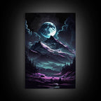 Mythical mountains fantasy art, framed canvas print, full moon over a mystical mountain landscape - 8x12 Inches / Gallery Wrap Canvas - Ready To Hang