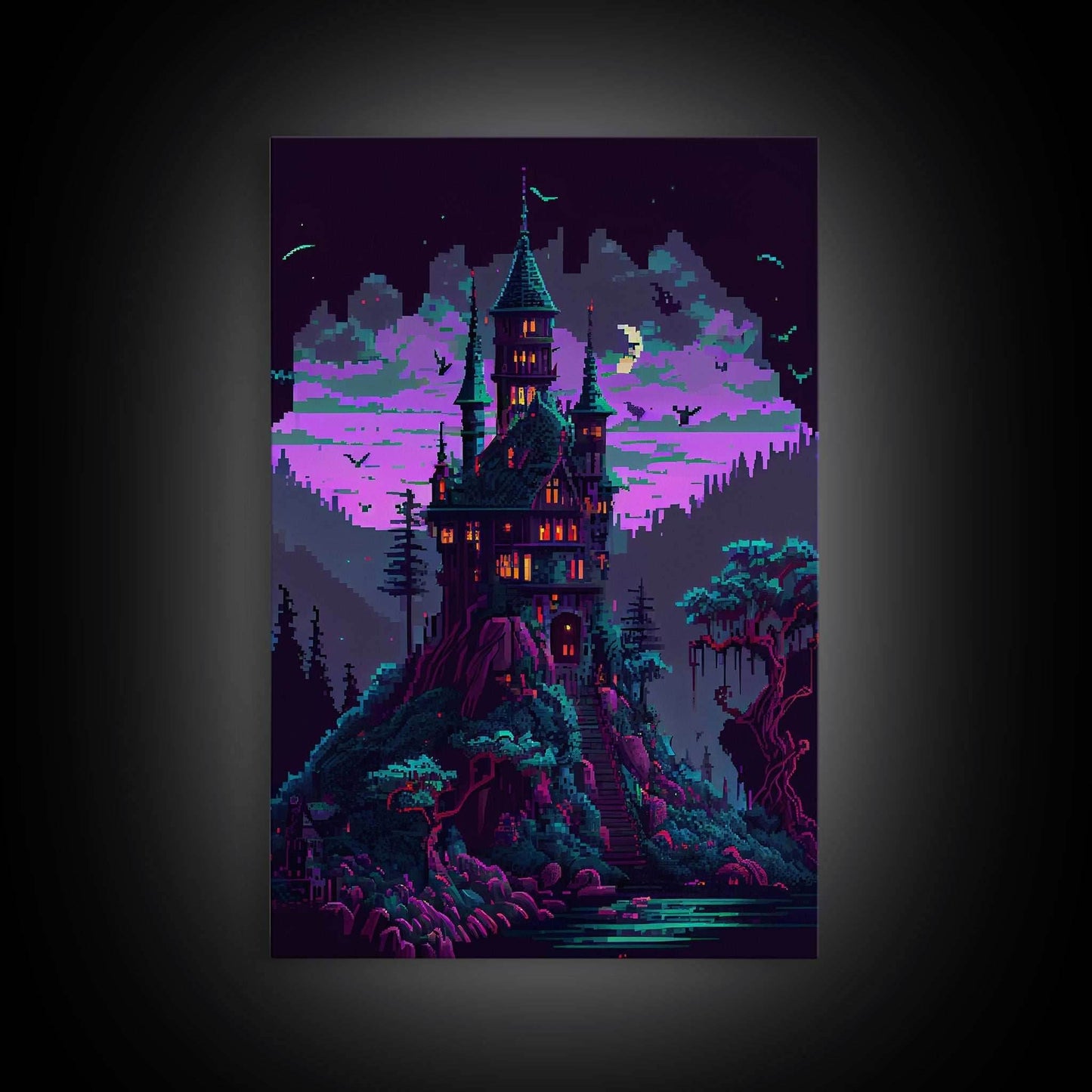 Transylvania Art, Cool Medieval castle 8 bit pixel art, fantasy art, framed canvas print, Cool castle art - 8x12 Inches / Gallery Wrap Canvas - Ready To Hang