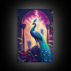 Turquoise peacock art, fantasy decor, framed canvas print - 8x12 Inches / Gallery Wrap Canvas - Ready To Hang