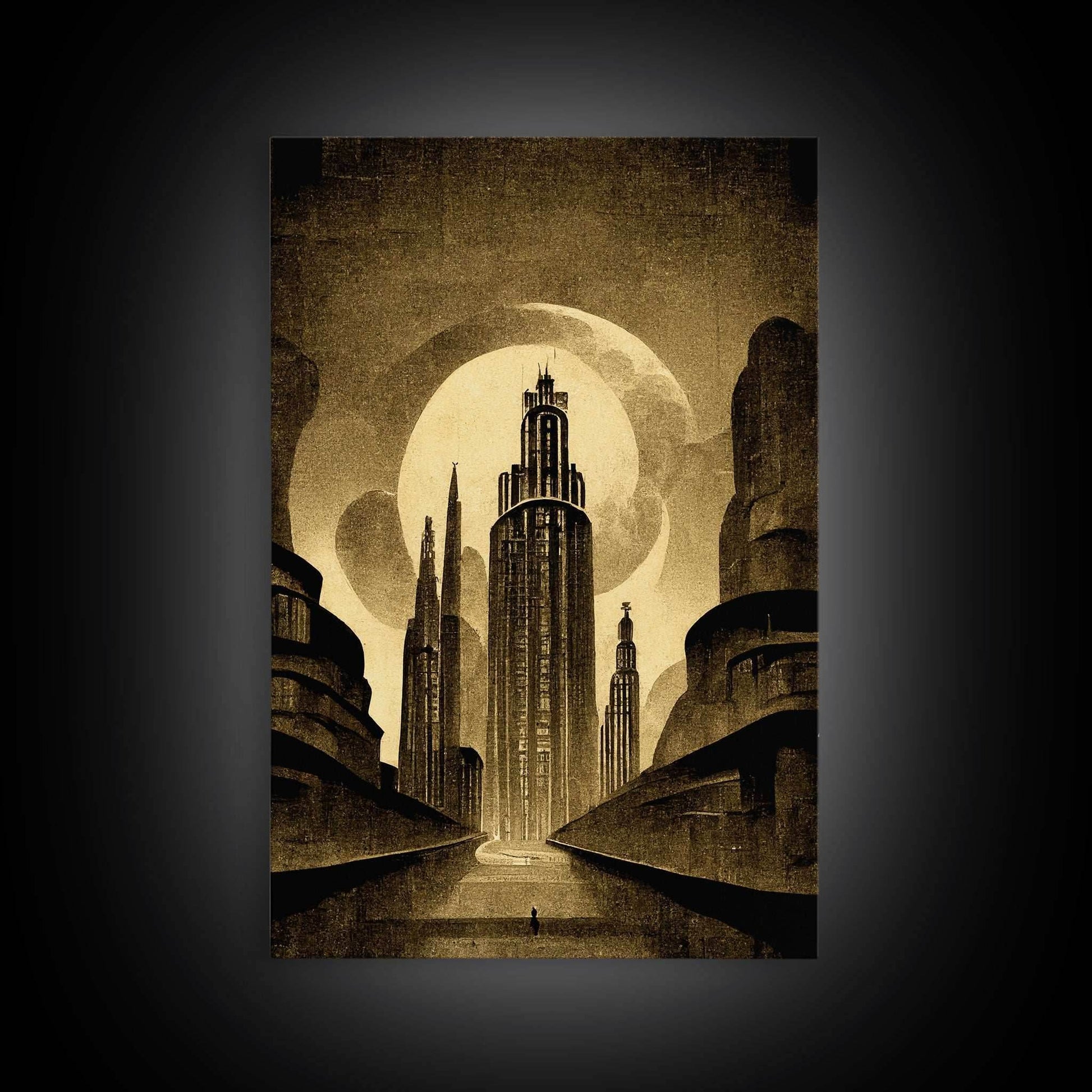 Dystopian Metropolis Art Deco Canvas Print, City Skyline, Fantasy Art, Art Deco Living Room Art, ready to hang wall art - 8x12 Inches / Gallery Wrap Canvas - Ready To Hang