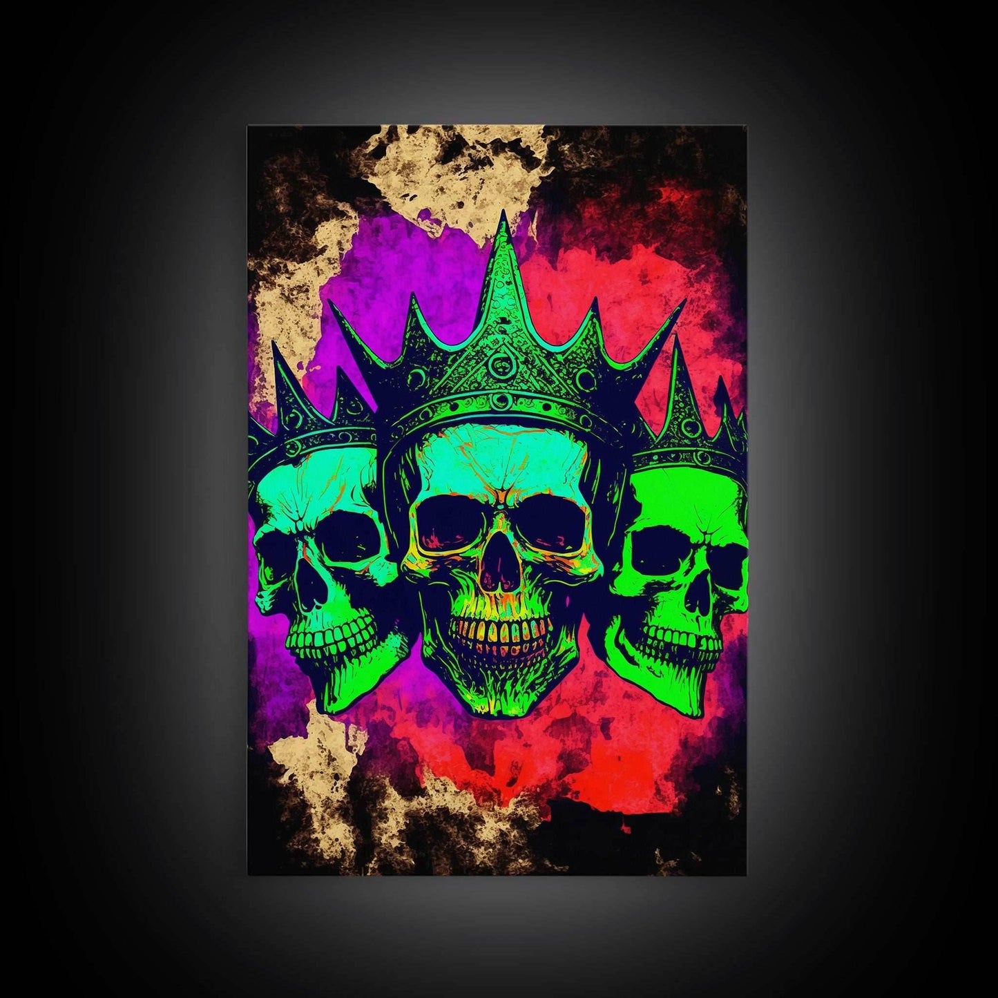 Psychedelic Skull With The Gold Crown, Framed Canvas Print, Unique Fantasy Undead Wall Art, Trippy Art - 8x12 Inches / Gallery Wrap Canvas - Ready To Hang