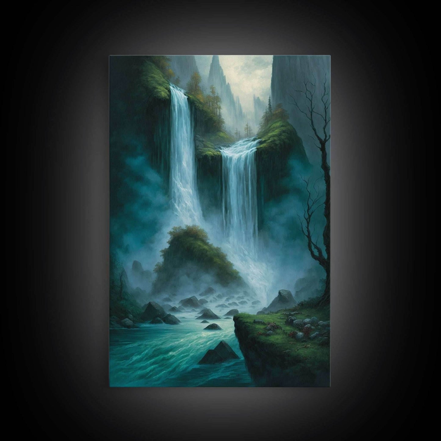 Fantasy Waterfall Oil Painting Canvas Print, Framed Canvas Art, Living Room Wall Decoration - 8x12 Inches / Gallery Wrap Canvas - Ready To Hang