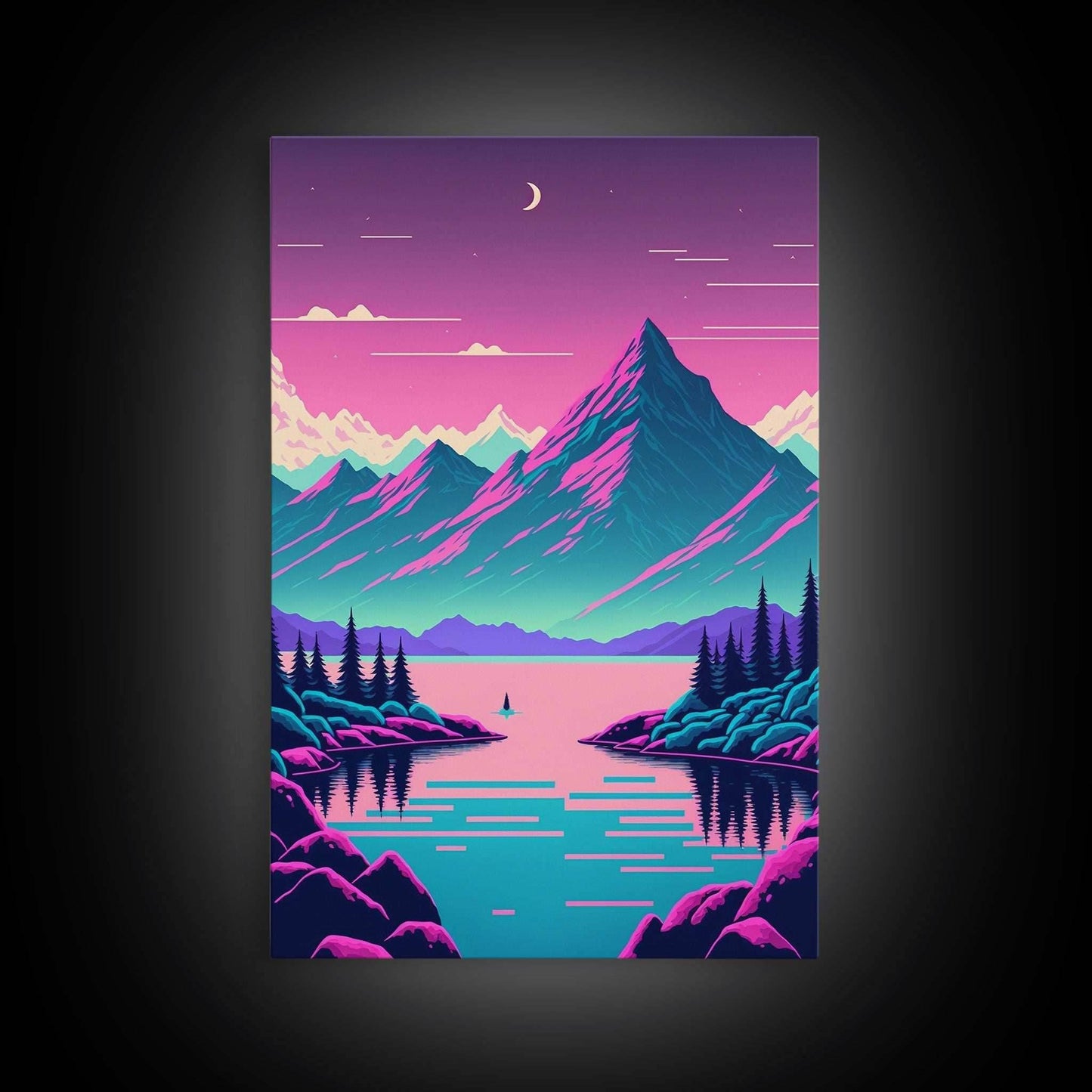 Pink and Purple Fantasy Mountain Art, Framed Canvas Print, Pacific Northwest Inspired Fantasy Art, Pop Art - 8x12 Inches / Gallery Wrap Canvas - Ready To Hang