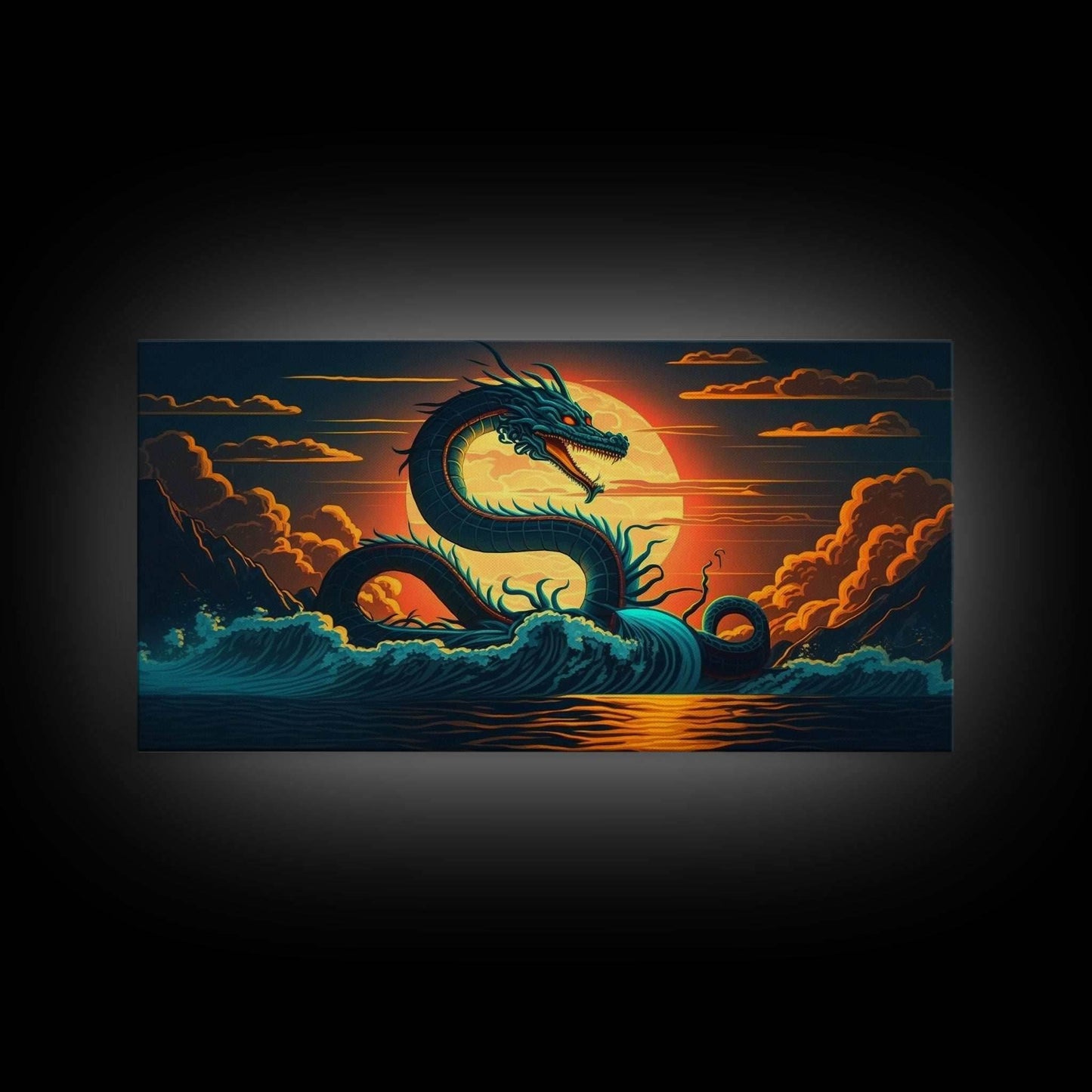 Jormungandr The Sea Serpent, Pop Art, Framed Canvas Print, Fantasy Art, Norse Mythology, Nordic / Viking Wall Art - 10x20 Inches / Gallery Wrap Canvas - Ready To Hang