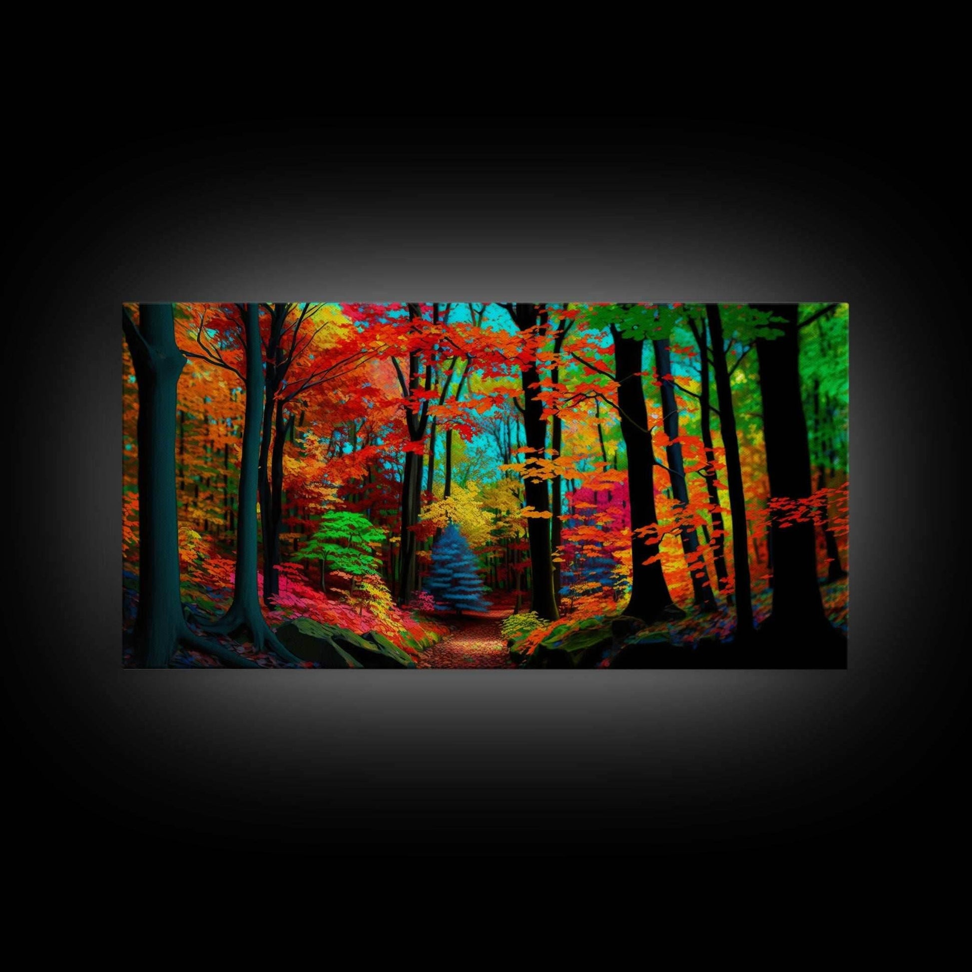 The Sacred Grove, Fantasy Art, Pop Art Forest Landscape, Framed Canvas Print, Colorful Forest Painting, Living Room Art - 10x20 Inches / Gallery Wrap Canvas - Ready To Hang