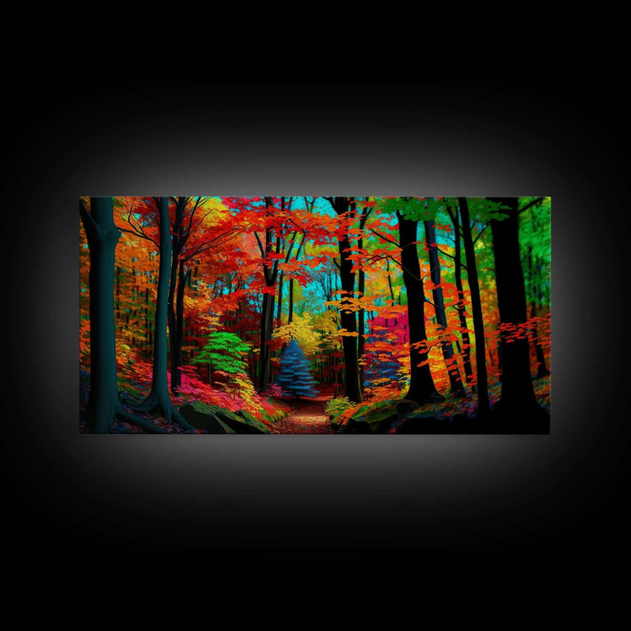 The Sacred Grove, Fantasy Art, Pop Art Forest Landscape, Framed Canvas Print, Colorful Forest Painting, Living Room Art - 10x20 Inches / Gallery Wrap Canvas - Ready To Hang