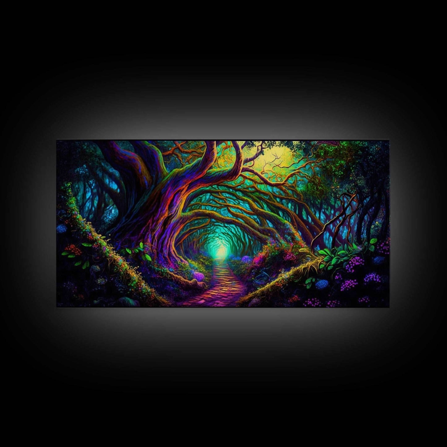 Fantasy wall art, canvas print, magical forest, fantasy landscape art, ready to hang wall art, magical glowing forest fantasy art - 10x20 Inches / Gallery Wrap Canvas - Ready To Hang
