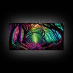 The Secret Grove, Fantasy Art, Pop Art Forest Landscape, Framed Canvas Print, Colorful Forest Painting, Living Room Art - 10x20 Inches / Gallery Wrap Canvas - Ready To Hang