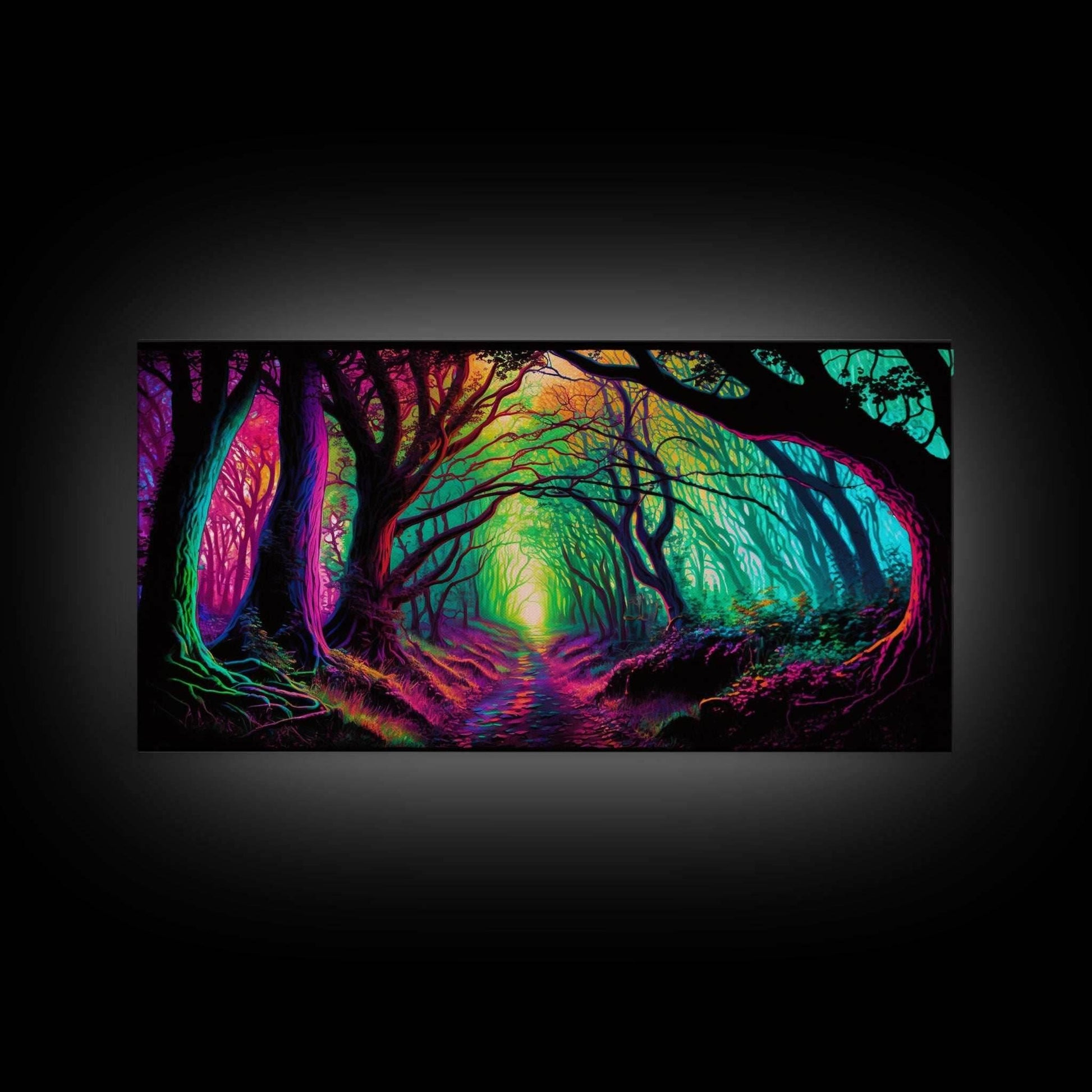 The Secret Grove, Fantasy Art, Pop Art Forest Landscape, Framed Canvas Print, Colorful Forest Painting, Living Room Art - 10x20 Inches / Gallery Wrap Canvas - Ready To Hang