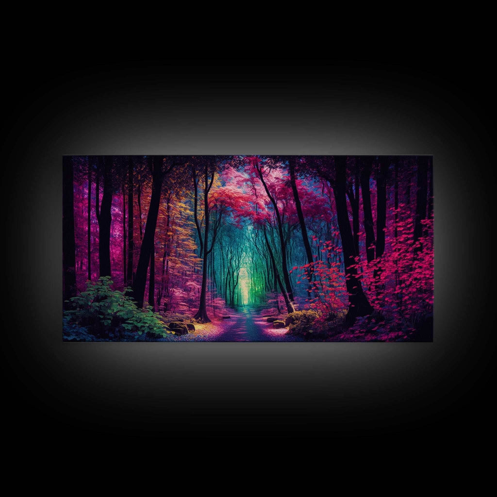 The Secret Grove, Fantasy Art, Pop Art Forest Landscape, Framed Canvas Print, Colorful Forest Painting, Living Room Art - 10x20 Inches / Gallery Wrap Canvas - Ready To Hang