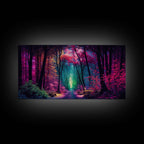 The Secret Grove, Fantasy Art, Pop Art Forest Landscape, Framed Canvas Print, Colorful Forest Painting, Living Room Art - 10x20 Inches / Gallery Wrap Canvas - Ready To Hang