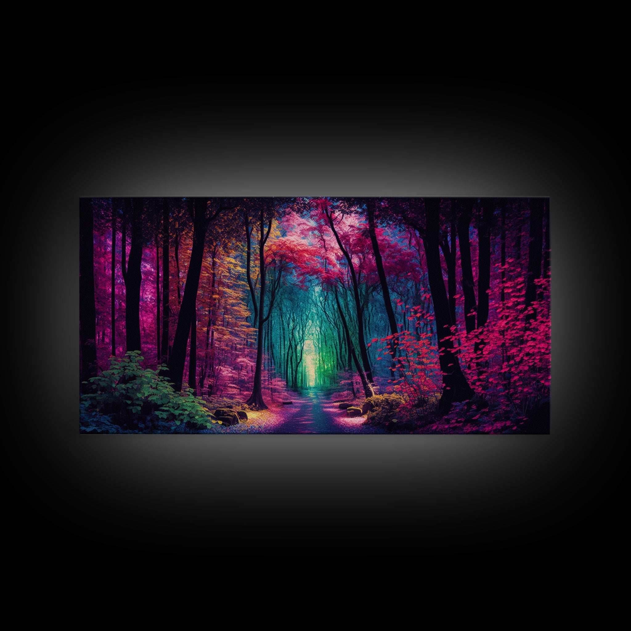 The Secret Grove, Fantasy Art, Pop Art Forest Landscape, Framed Canvas Print, Colorful Forest Painting, Living Room Art - 10x20 Inches / Gallery Wrap Canvas - Ready To Hang
