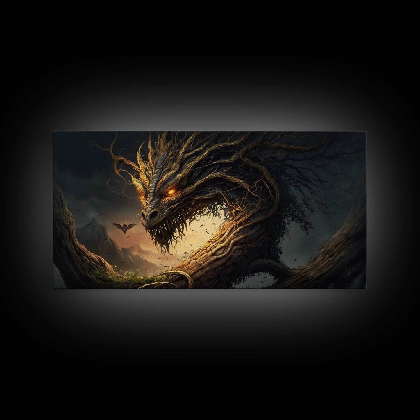 Forest Dragon Nidhogg, Norse Mythology, Framed Canvas Print, Fantasy Dragon Art, Fantasy Decor - 10x20 Inches / Gallery Wrap Canvas - Ready To Hang
