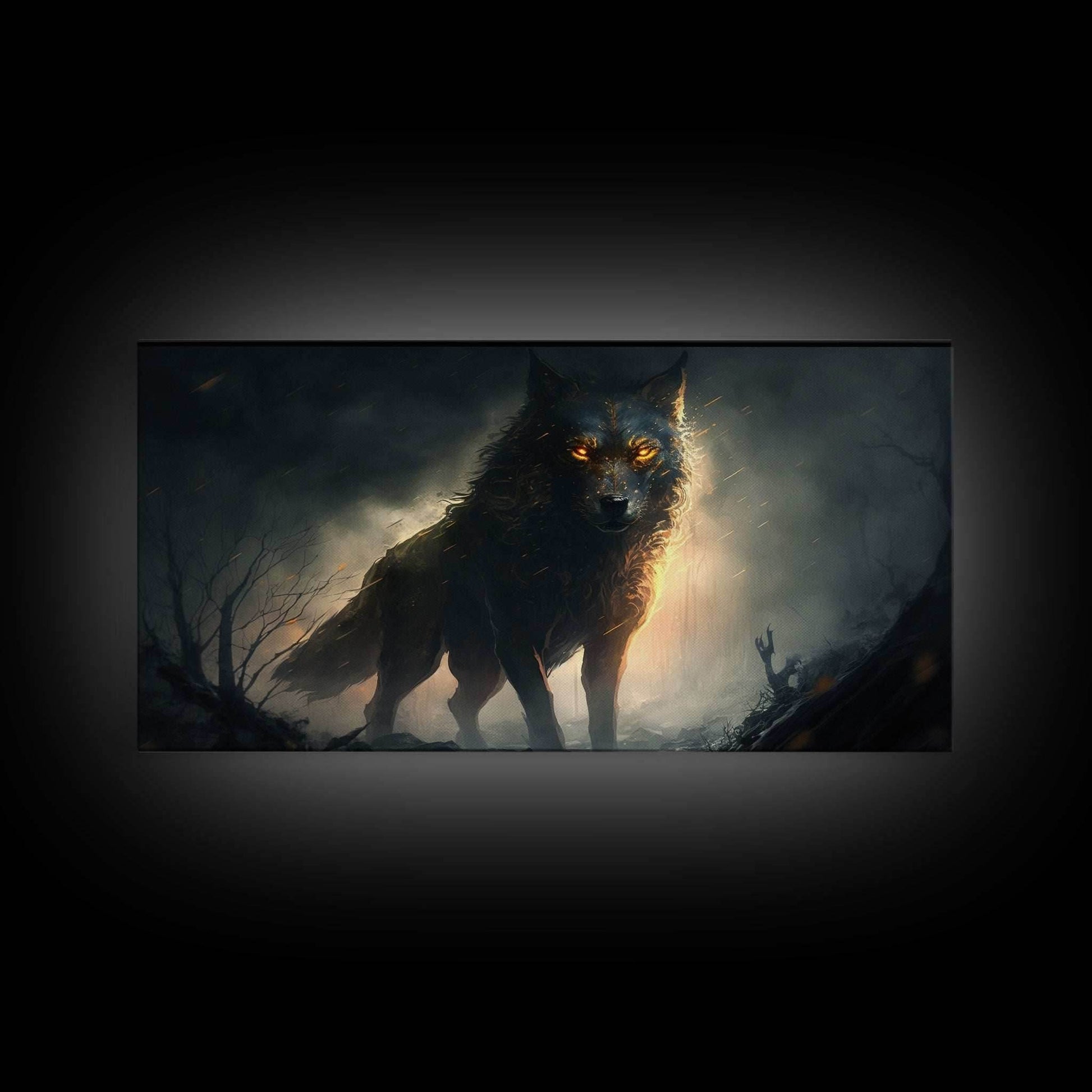 The Great Wolf Fenrir, Framed Canvas Print, Norse Mythology, Fantasy Art - 10x20 Inches / Gallery Wrap Canvas - Ready To Hang
