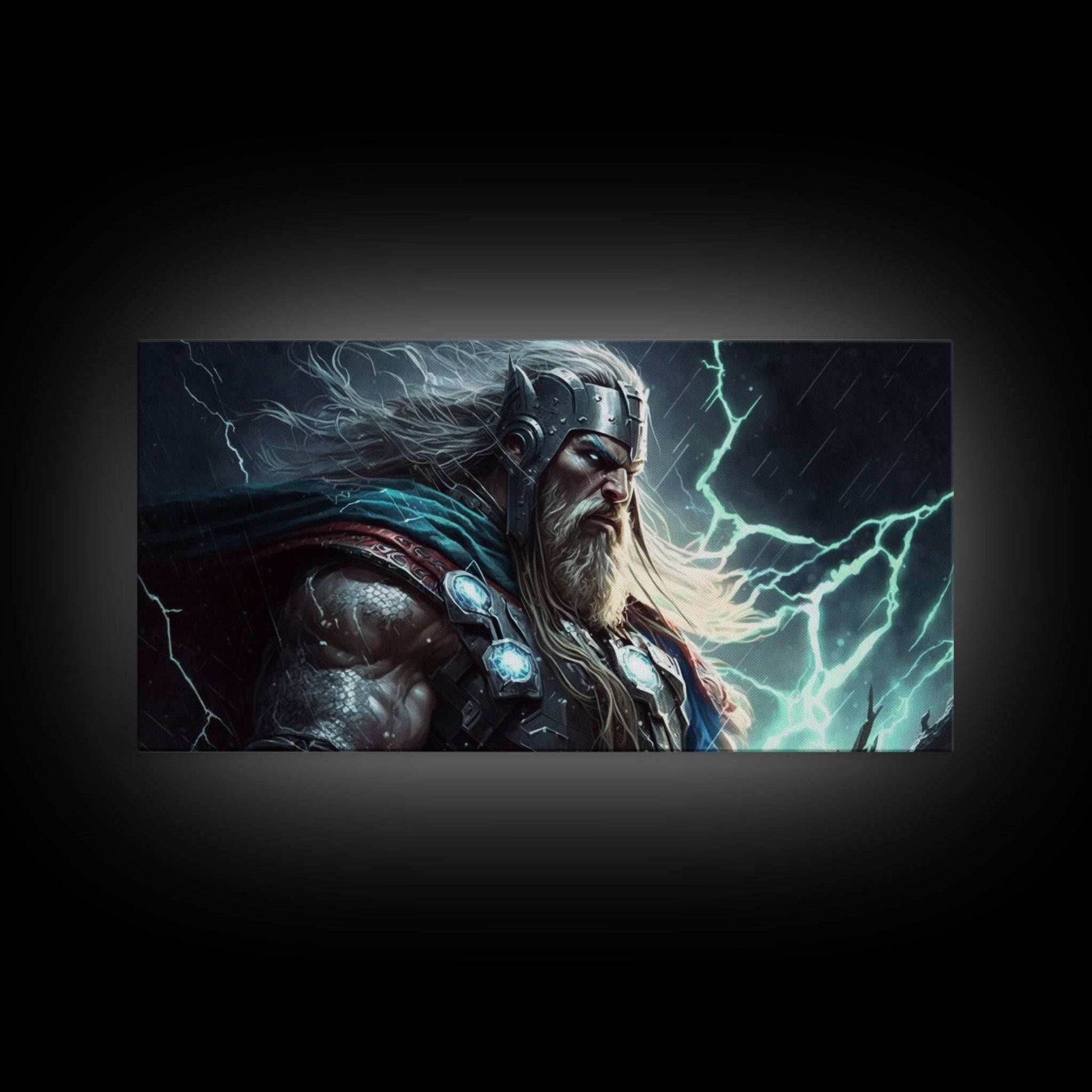 Thor God of Thunder, Framed Canvas Print, Norse Mythology Art, Fantasy Art - 10x20 Inches / Gallery Wrap Canvas - Ready To Hang