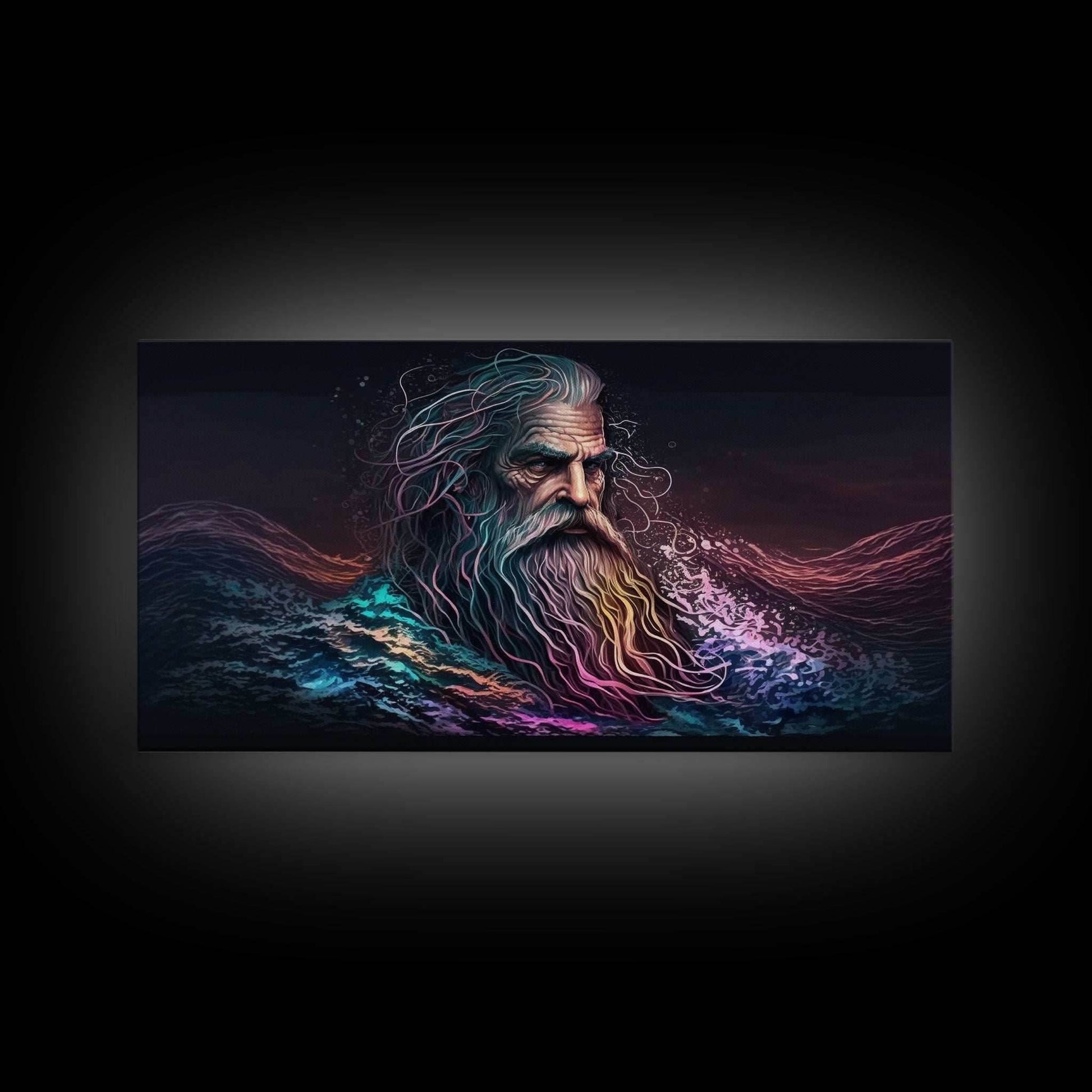 Aegir, God Of The Sea, Framed Canvas Print, Norse Mythology, Norse Art, Living Room Wall Art - 10x20 Inches / Gallery Wrap Canvas - Ready To Hang