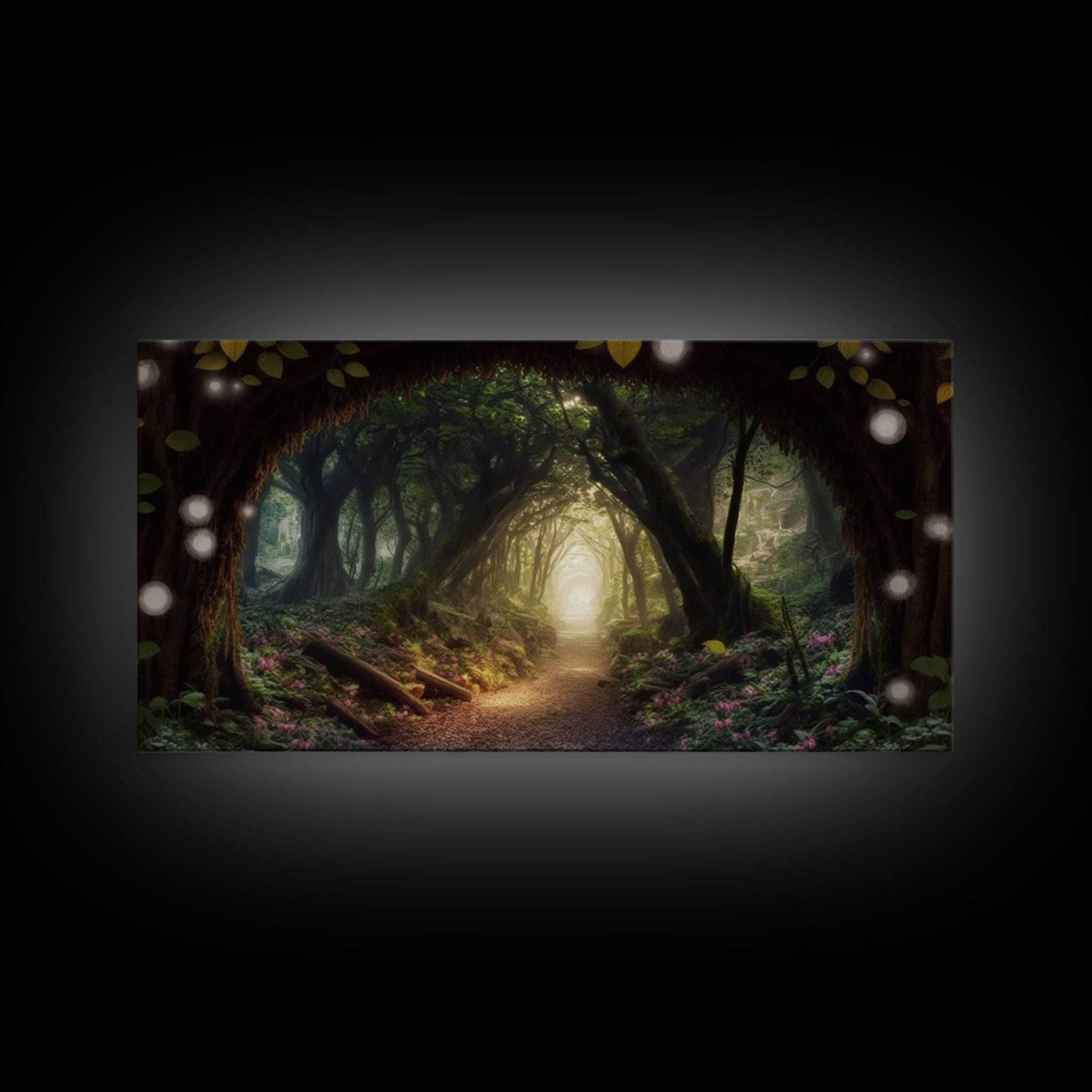 Path Through A Magical Enchanted Fairy Forest, Fantasy Art, Framed Canvas Print, Enchanted Forest Fantasy Art - 10x20 Inches / Gallery Wrap Canvas - Ready To Hang