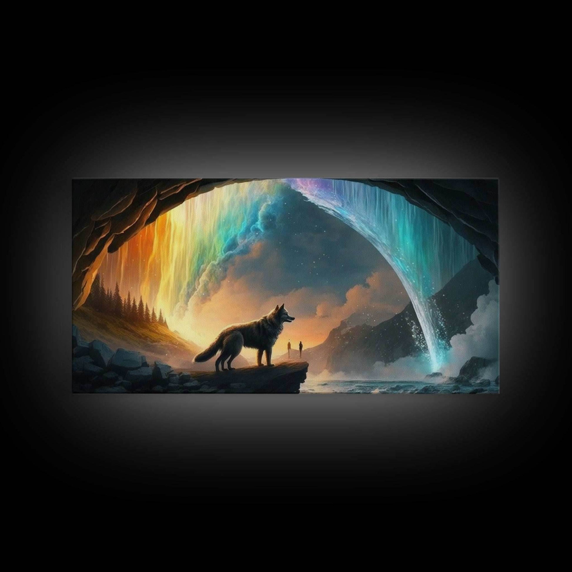 Fenrir, Mythological Wolf, With Bifrost. Norse Mythology Fantasy Art, Framed Canvas Print, Nordic Art - 10x20 Inches / Gallery Wrap Canvas - Ready To Hang