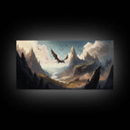 Dragons in Flight Over a Valley, Fantasy Art, Framed Canvas Print, Medieval Fantasy Art, Fire breathing dragons - 10x20 Inches / Gallery Wrap Canvas - Ready To Hang