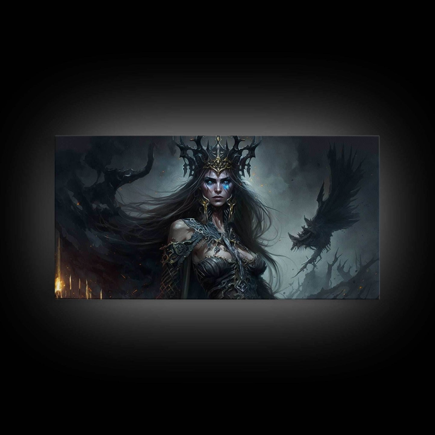 Hel, Goddess of Death, Framed Canvas Print, Norse Mythology Fantasy Art, Framed Canvas Print - 10x20 Inches / Gallery Wrap Canvas - Ready To Hang