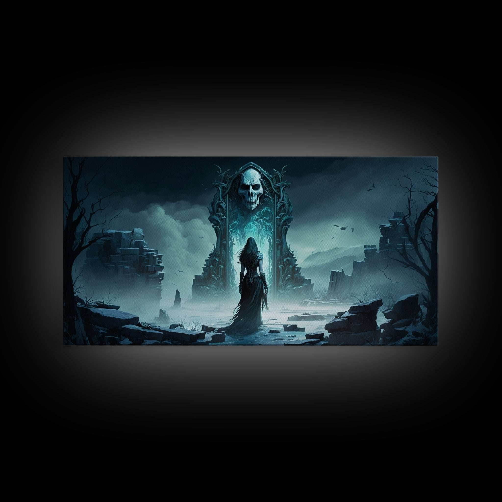 Doorway to Niflheim, Land of Mist and the Dead, Norse Mythology Fantasy Art, Framed Canvas Print, Fantasy Decor - 10x20 Inches / Gallery Wrap Canvas - Ready To Hang