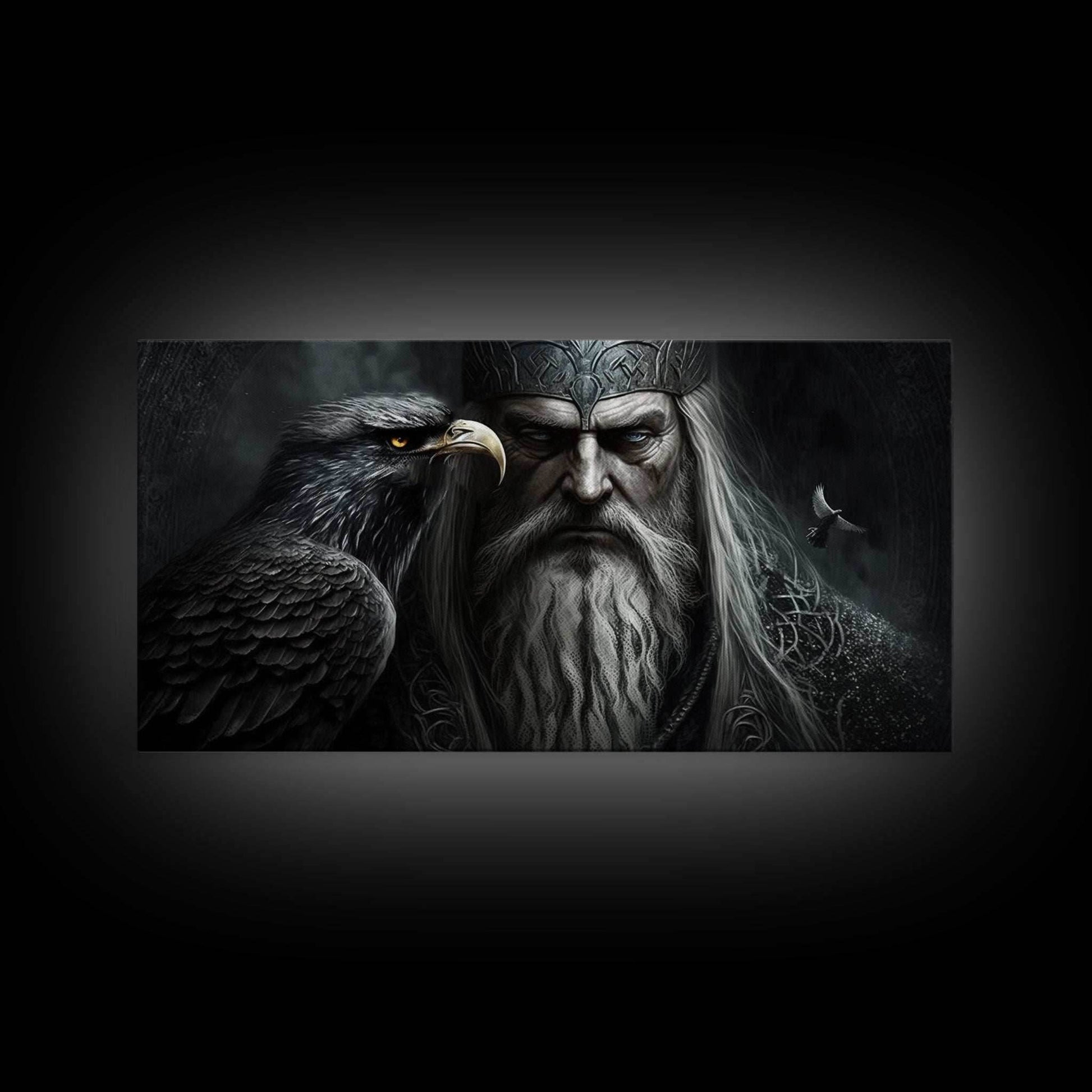 Portrait of Odin King of the Gods, Ruler of Asgard, Framed Canvas Print, Norse Mythology Pop Art, Fantasy Art - 10x20 Inches / Gallery Wrap Canvas - Ready To Hang