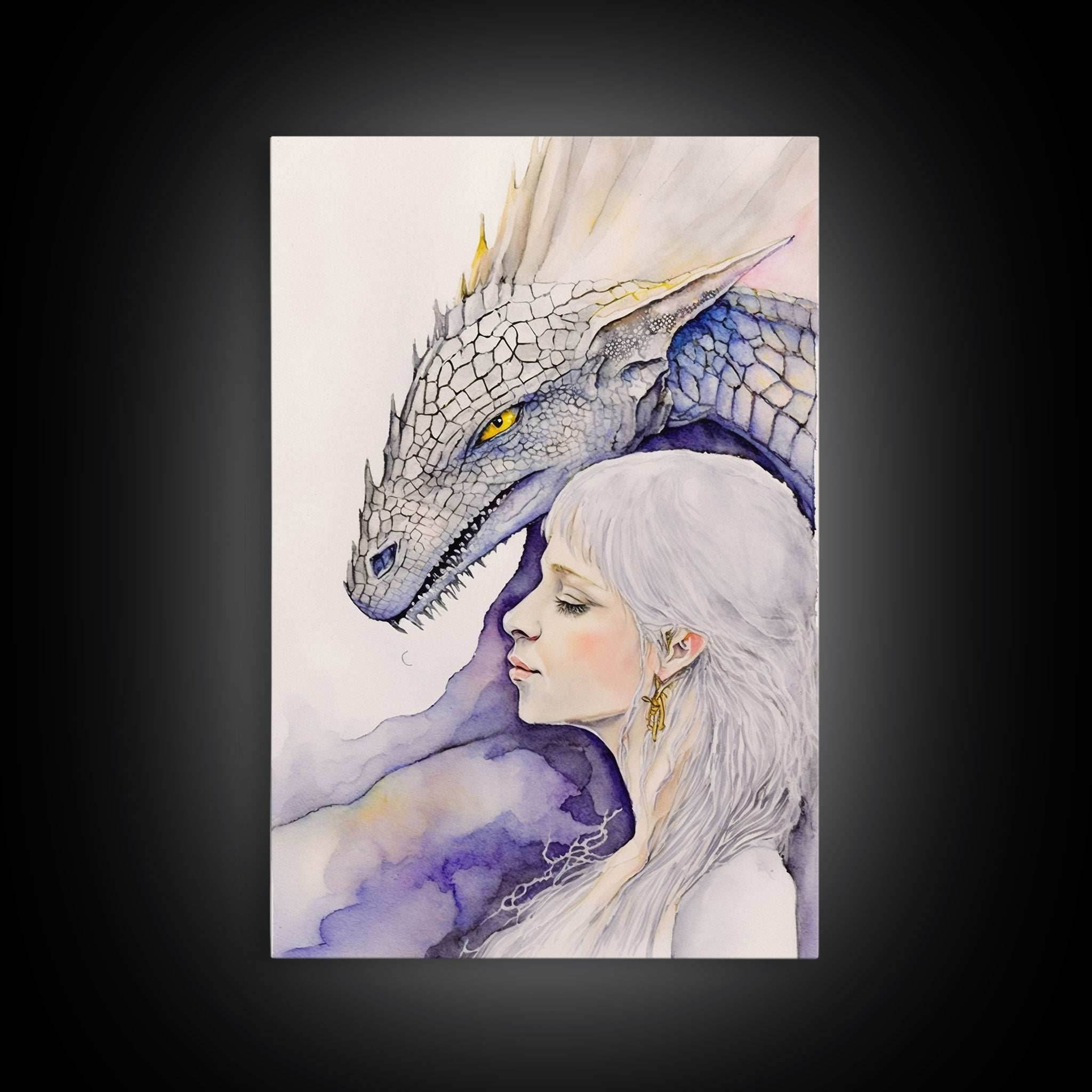 Dragon Painting Canvas Print, Dragon Art, Fantasy Art, Fantasy Painting Wall Art, Girl and Her Dragon, Dragon Girl - 8x12 Inches / Gallery Wrap Canvas - Ready To Hang