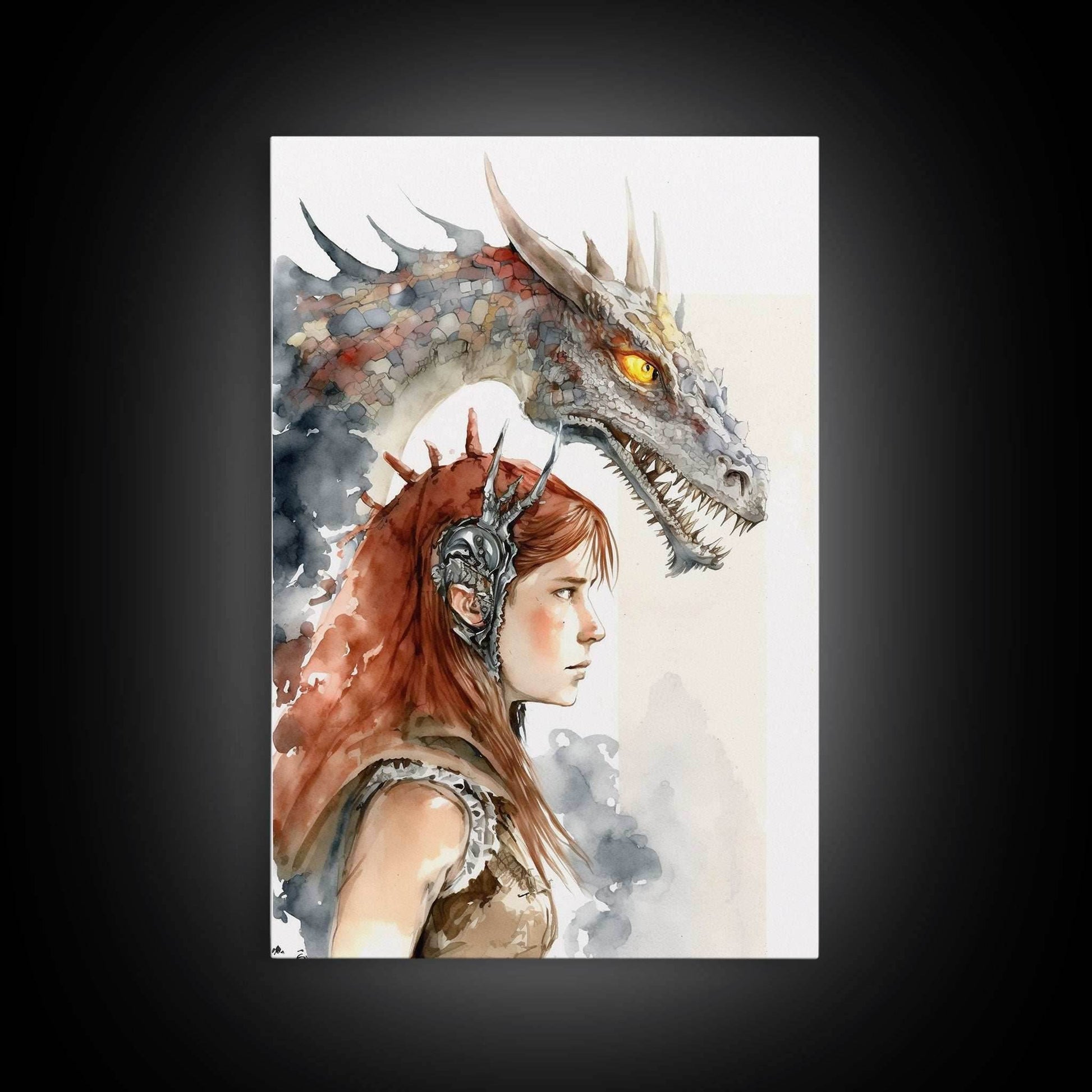 The Dragon Girl, Dragon Painting Canvas Print, Dragon Art, Fantasy Art, Fantasy Painting Wall Art, Girl and Her Dragon, Gamer Gift Wall Deco - 8x12 Inches / Gallery Wrap Canvas - Ready To Hang