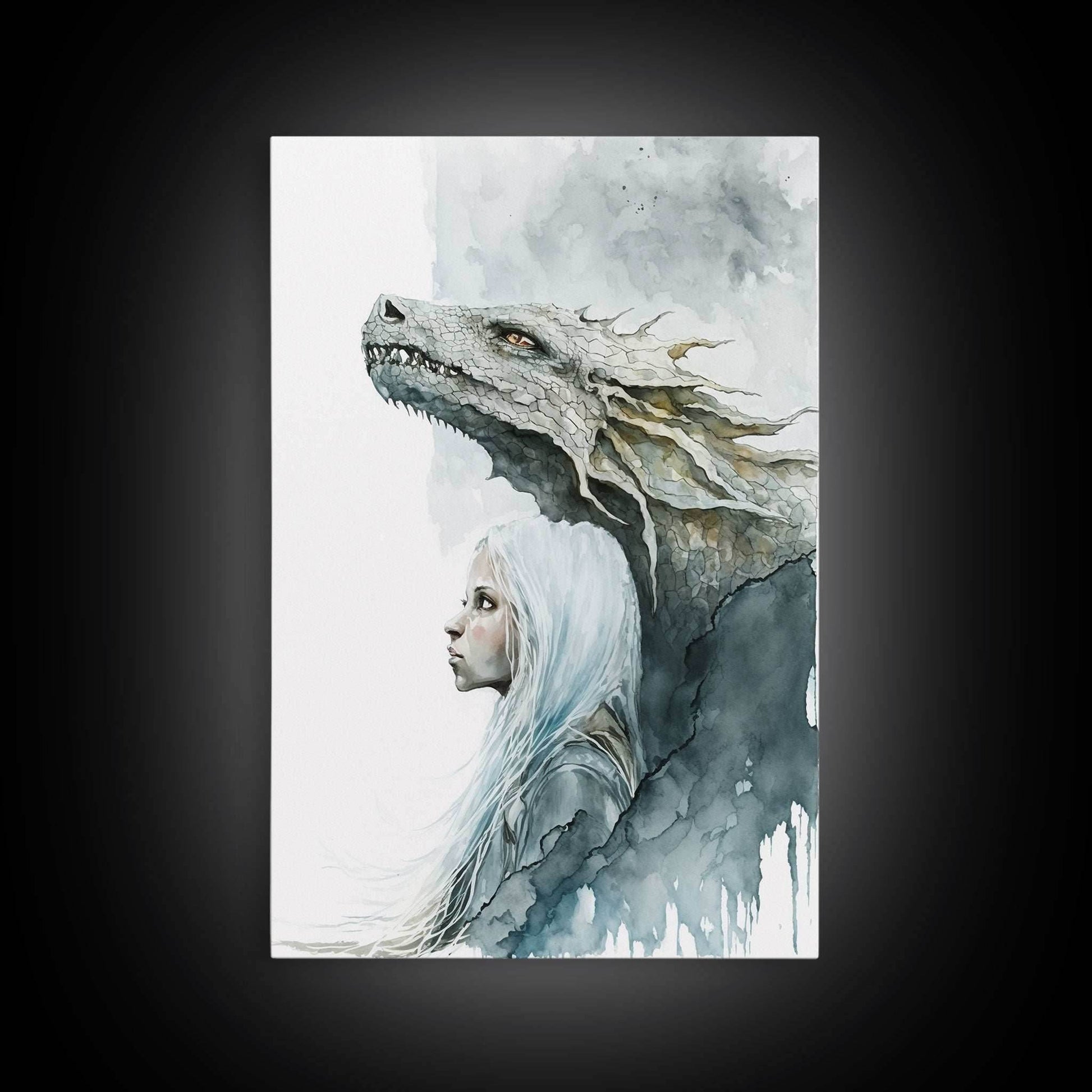 The Girl and Her Dragon, Wall Art, Fantasy Art, Art Print, Framed Canvas Art, Canvas Print, Gamer Decor, Gamer Girl Gift - 8x12 Inches / Gallery Wrap Canvas - Ready To Hang