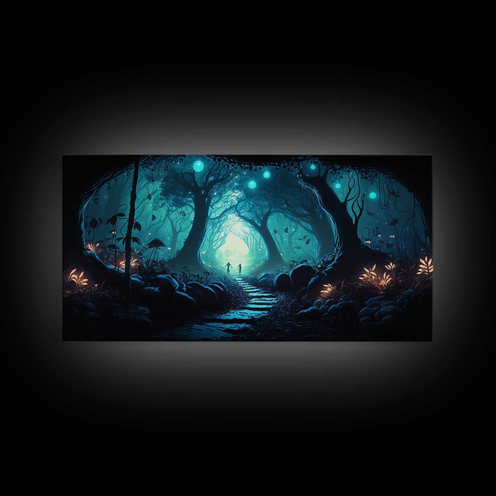 Beautiful Fantasy Art, Framed Canvas Print, Moonlit Forest Floor Fantasy Concept Art - 10x20 Inches / Gallery Wrap Canvas - Ready To Hang