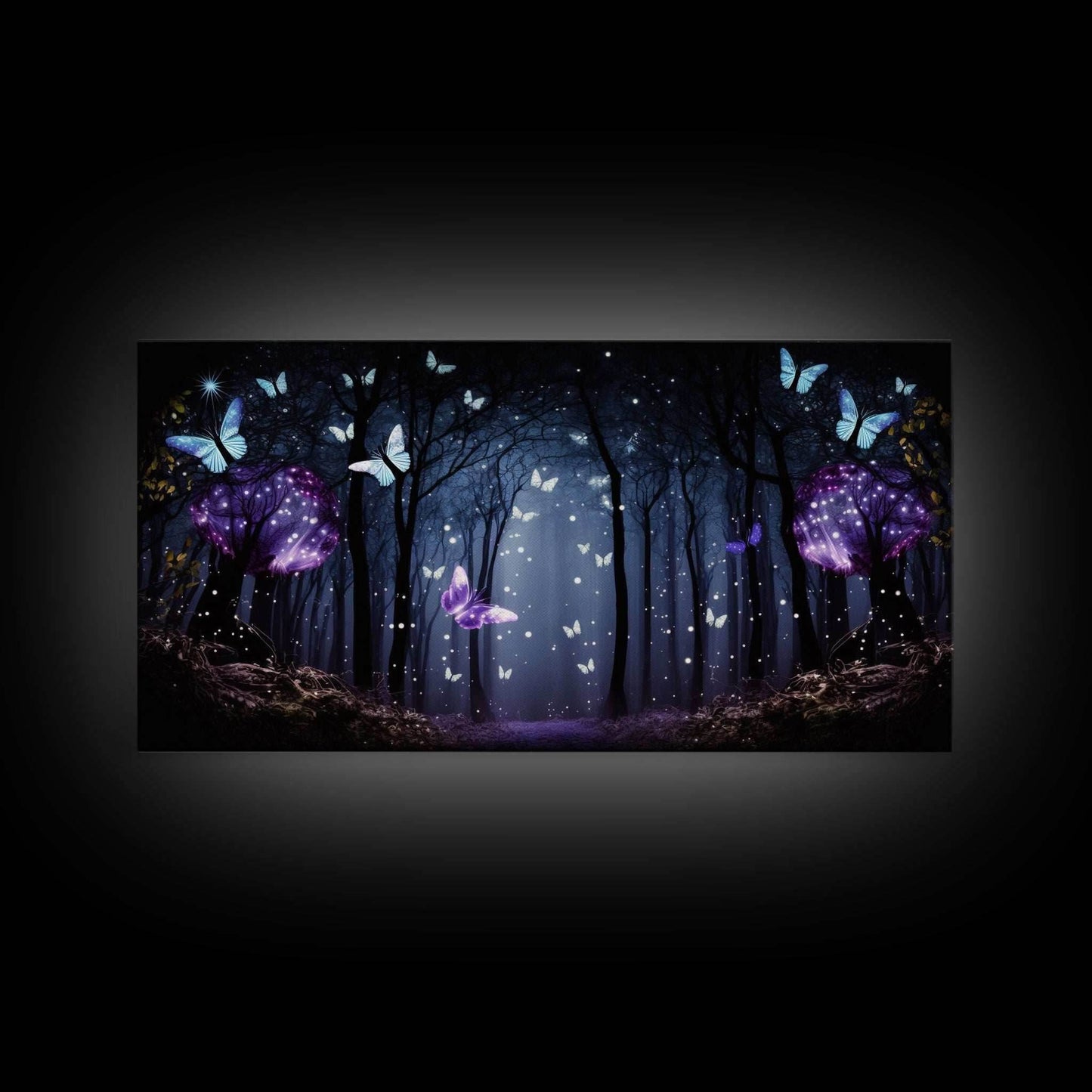 Glowing Butterflies, Framed Canvas Print, Fantasy Decor, High Fantasy Canvas Art, Fairy Forest - 10x20 Inches / Gallery Wrap Canvas - Ready To Hang