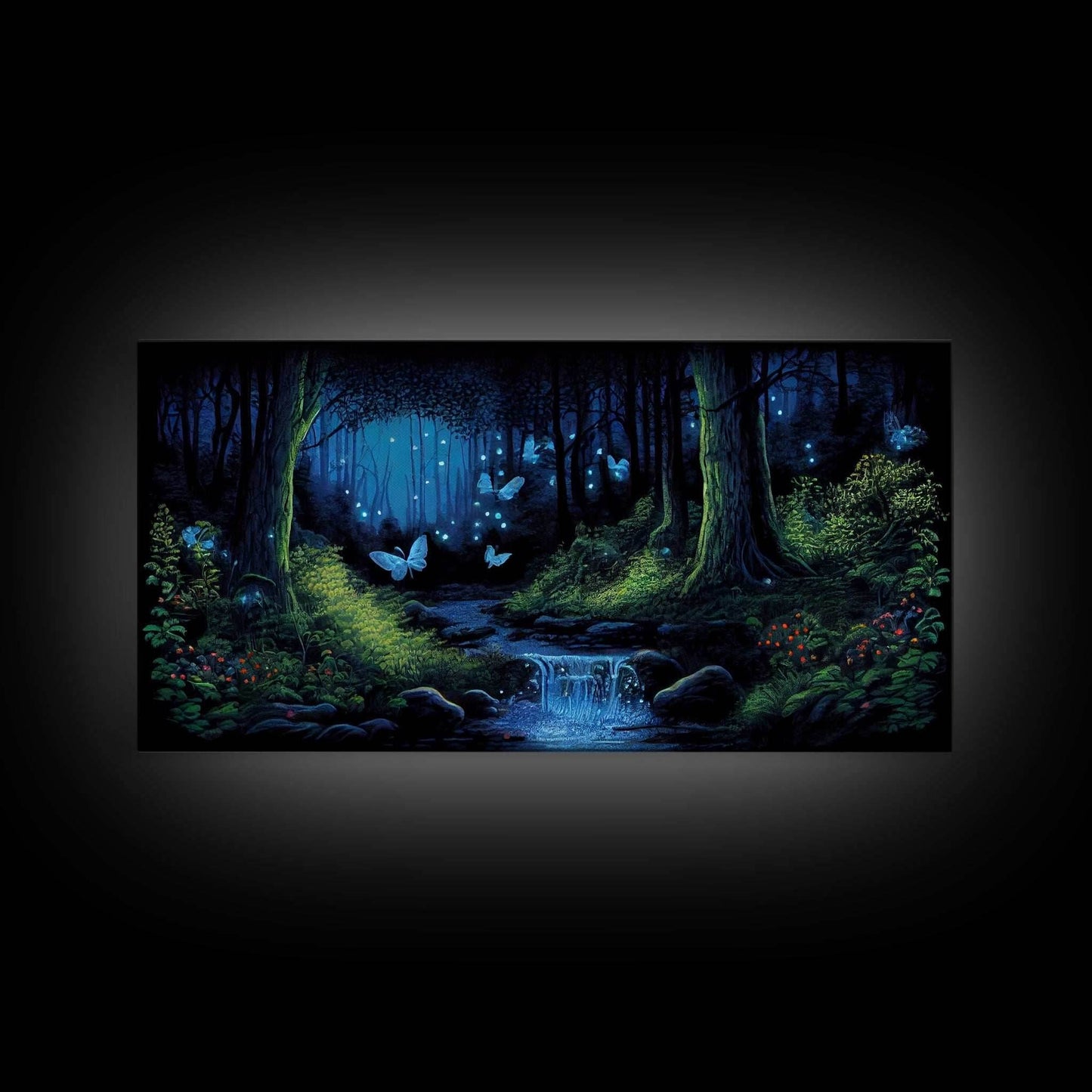 Enchanted Forest Painting, Fantasy Art, Fairy House, Fantasy, Woodland Decor, Woods, Forest, Fairy Forest with Blue Butterflies - 10x20 Inches / Gallery Wrap Canvas - Ready To Hang