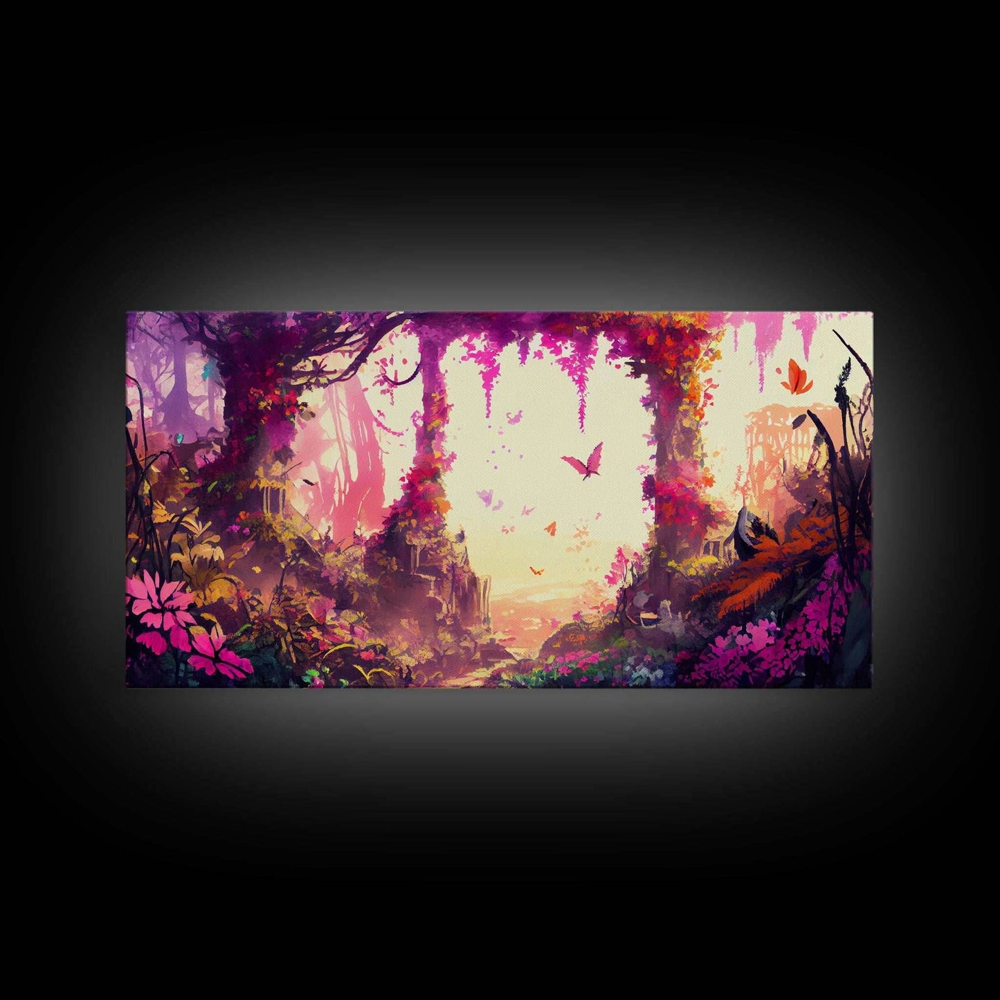 Pink Forest Art | Framed Canvas Print | Framed Art | Fantasy Decor | Magenta / Fuchsia Gift | Large Format Art - 10x20 Inches / Gallery Wrap Canvas - Ready To Hang