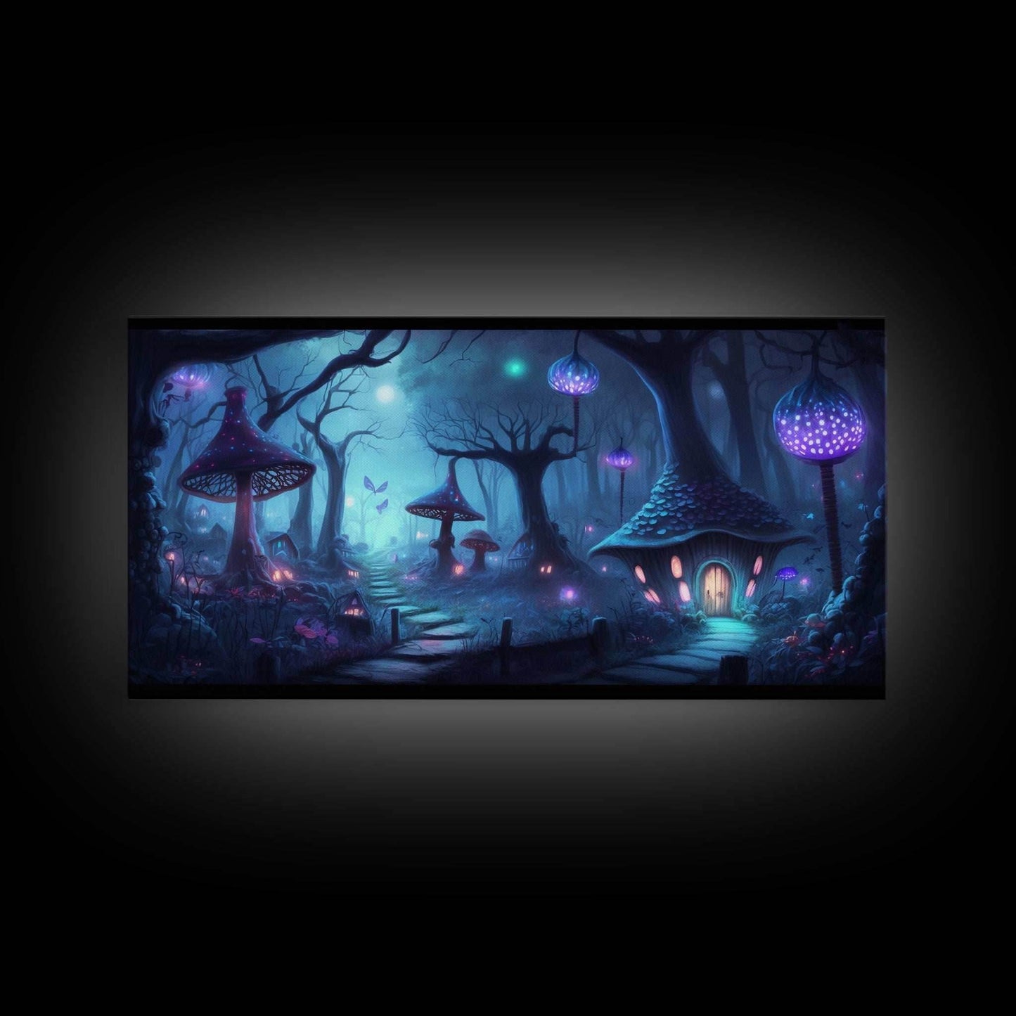 Magical Mushroom Fantasy Forest Wall Art, Framed Canvas Print, Game Room Art, Fantasy Decor - 10x20 Inches / Gallery Wrap Canvas - Ready To Hang