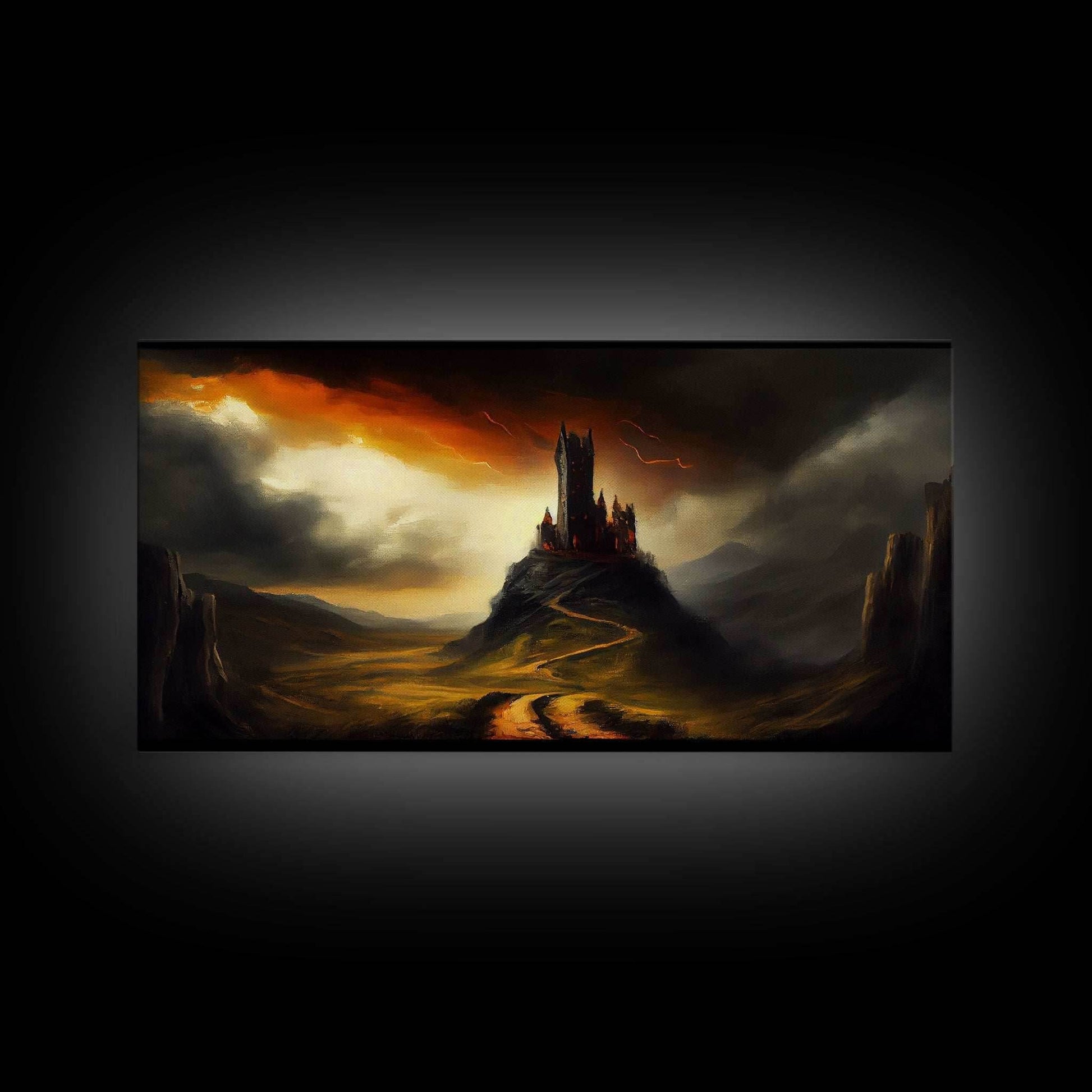 High Fantasy Art, The Dark Castle, Framed Canvas Print, Moonlit Fantasy, Custom Fantasy Art, fantasy art canvas - 10x20 Inches / Gallery Wrap Canvas - Ready To Hang
