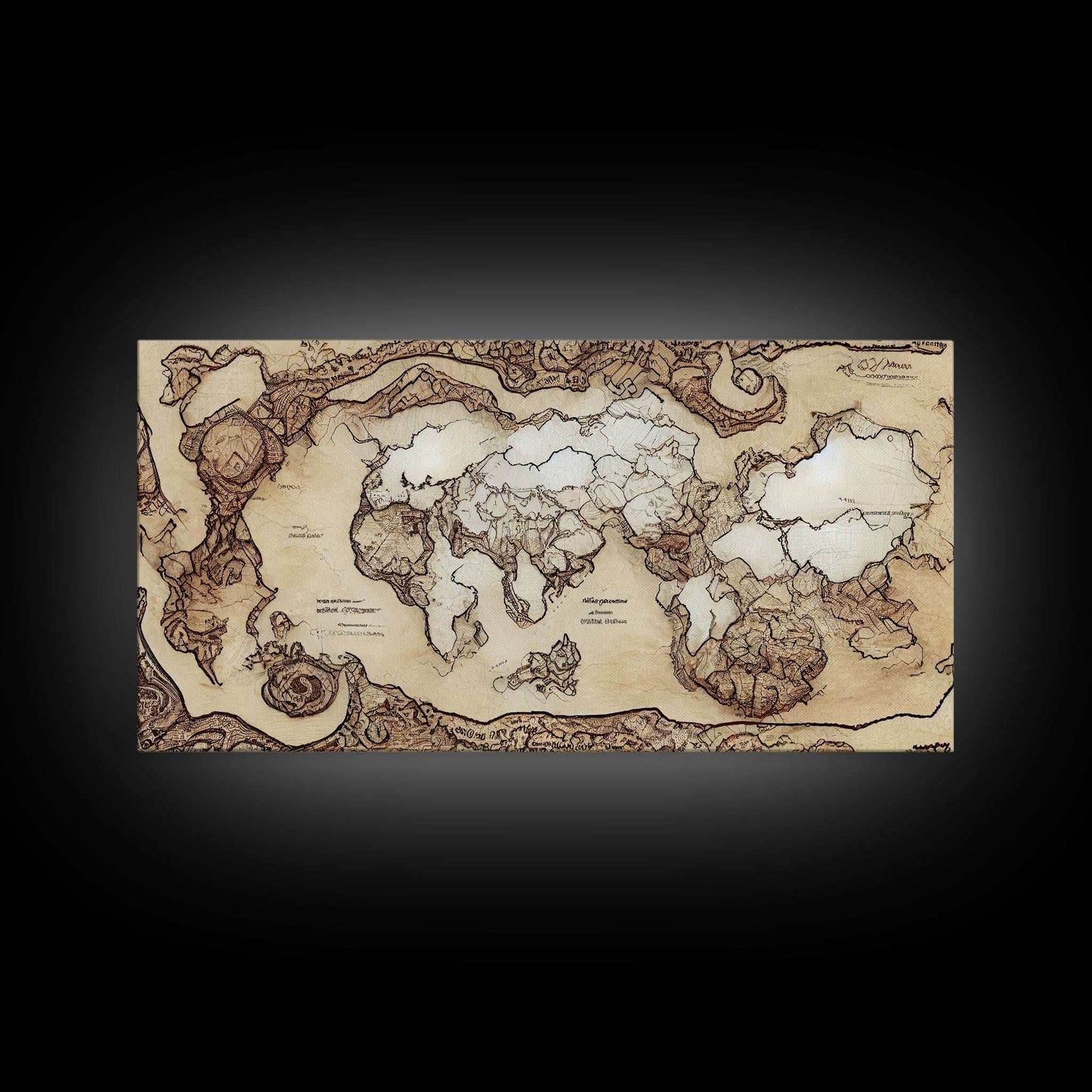 Abstract fantasy world map, canvas print, middle earth style, wall art for nerds like me - 10x20 Inches / Gallery Wrap Canvas - Ready To Hang