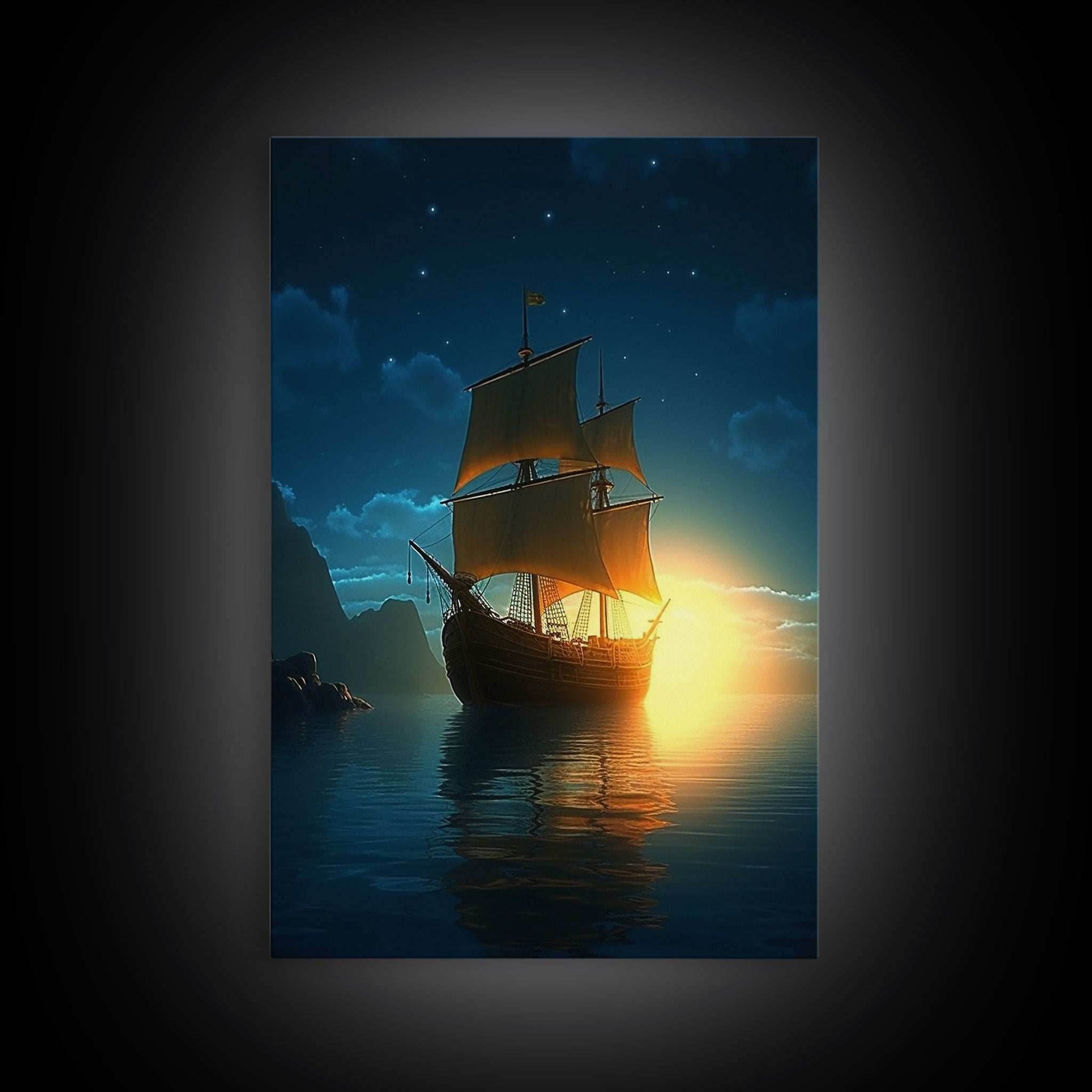 Gothic Pirate Ghost Ship, Framed Canvas Print, Fantasy Wall Art, Wall Decor, Pirate Wal Art, Gift For Him, Kid's Room Art - 8x12 Inches / Gallery Wrap Canvas - Ready To Hang