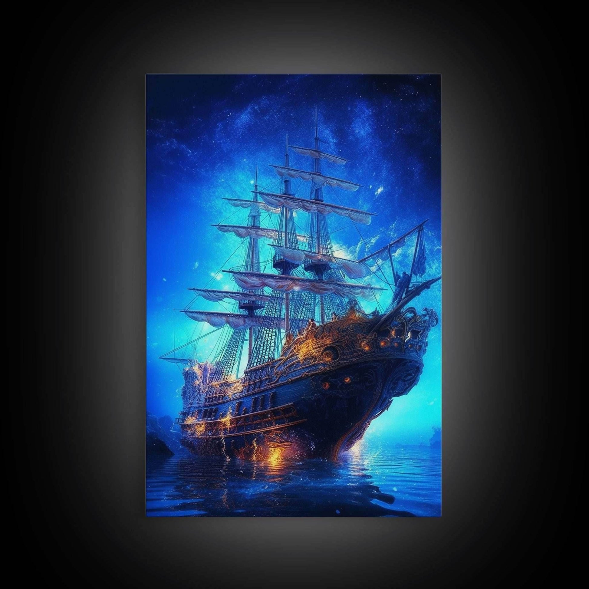 Haunted Pirate Ghost Ship Under The Night Sky, Framed Canvas Print, Fantasy Wall Art, Wall Decor, Pirate Wal Art, Gift For Him, Kid's Room - 8x12 Inches / Gallery Wrap Canvas - Ready To Hang