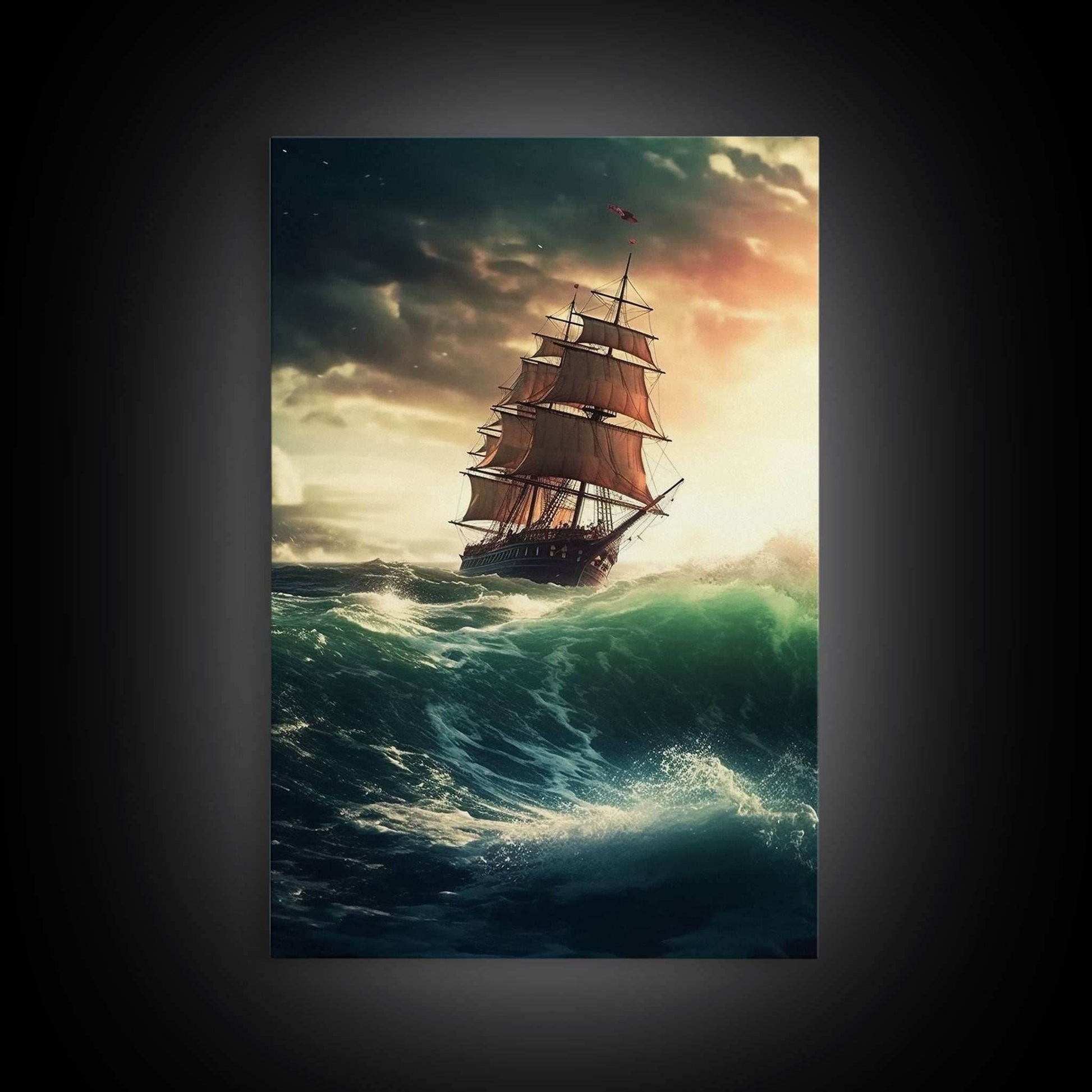 Haunted Pirate Ghost Ship On Rough Seas, Framed Canvas Print, Fantasy Wall Art, Wall Decor, Pirate Wal Art, Gift For Him, Kid's Room - 8x12 Inches / Gallery Wrap Canvas - Ready To Hang
