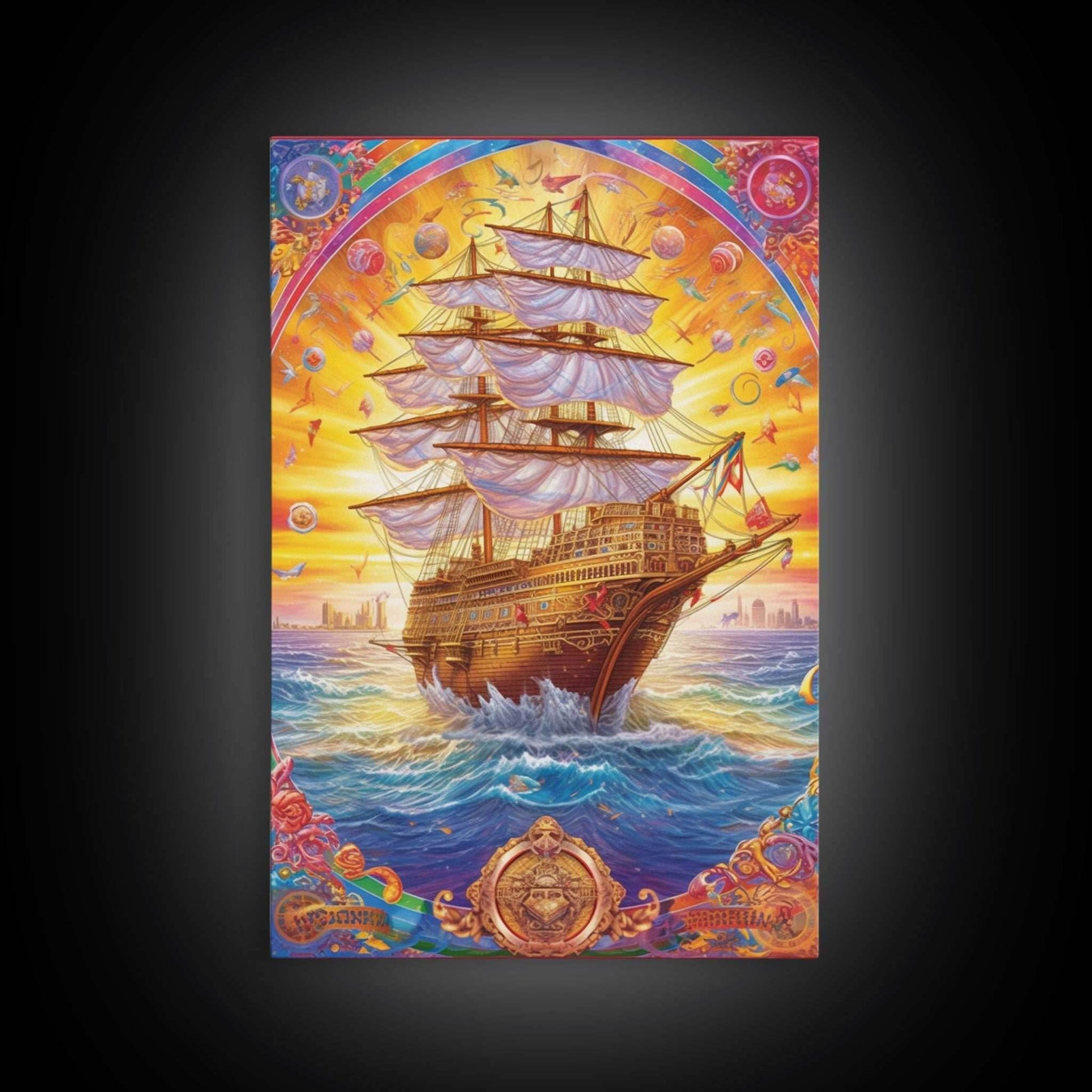 Filigree Pirate Ship Plaque Art, Framed Canvas Print, Fantasy Wall Art, Wall Decor, Pirate Wal Art, Gift For Him, Kid's Room - 8x12 Inches / Gallery Wrap Canvas - Ready To Hang