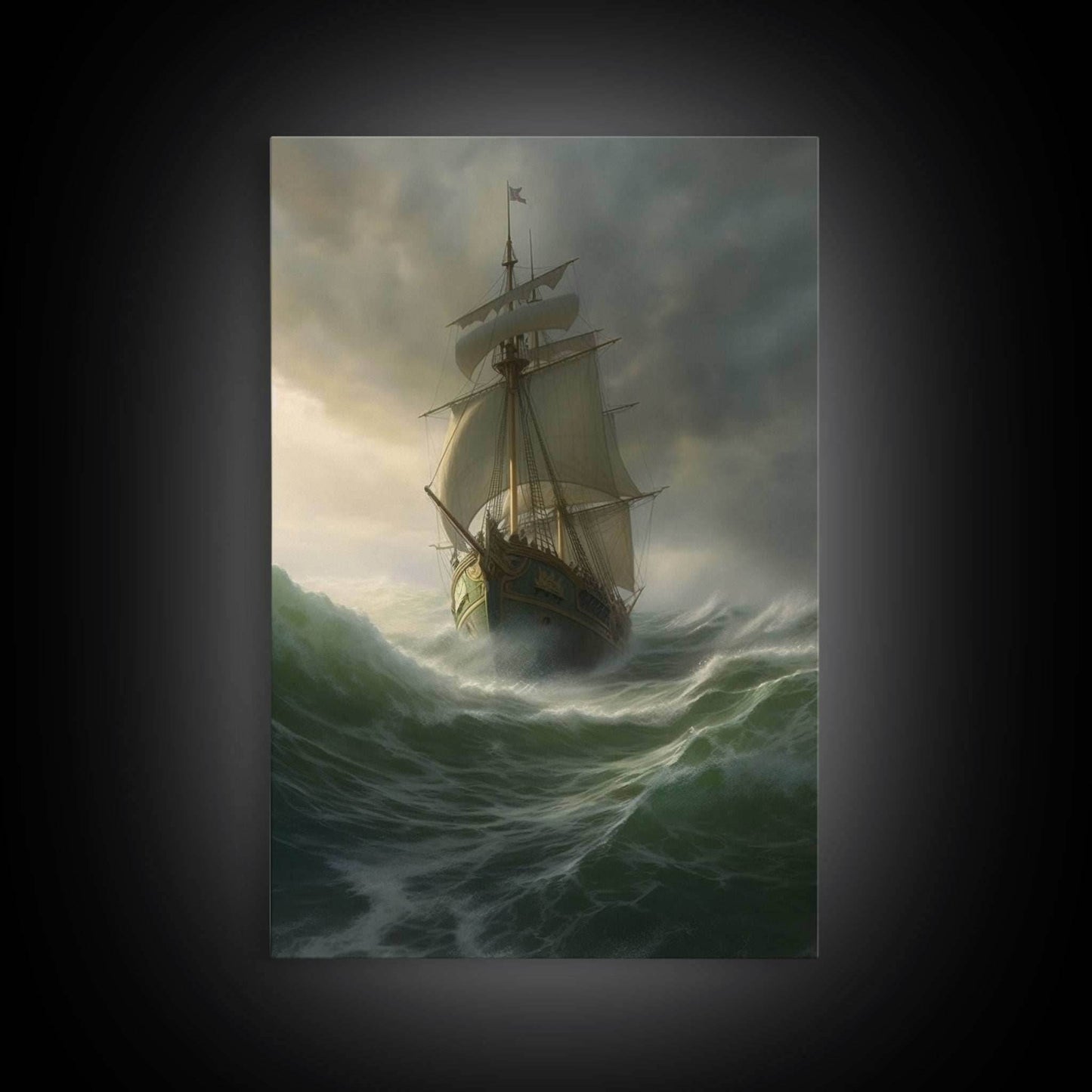 Haunted Pirate Ghost Ship On Rough Seas, Framed Canvas Print, Fantasy Wall Art, Wall Decor, Pirate Wal Art, Gift For Him, Kid's Room - 8x12 Inches / Gallery Wrap Canvas - Ready To Hang