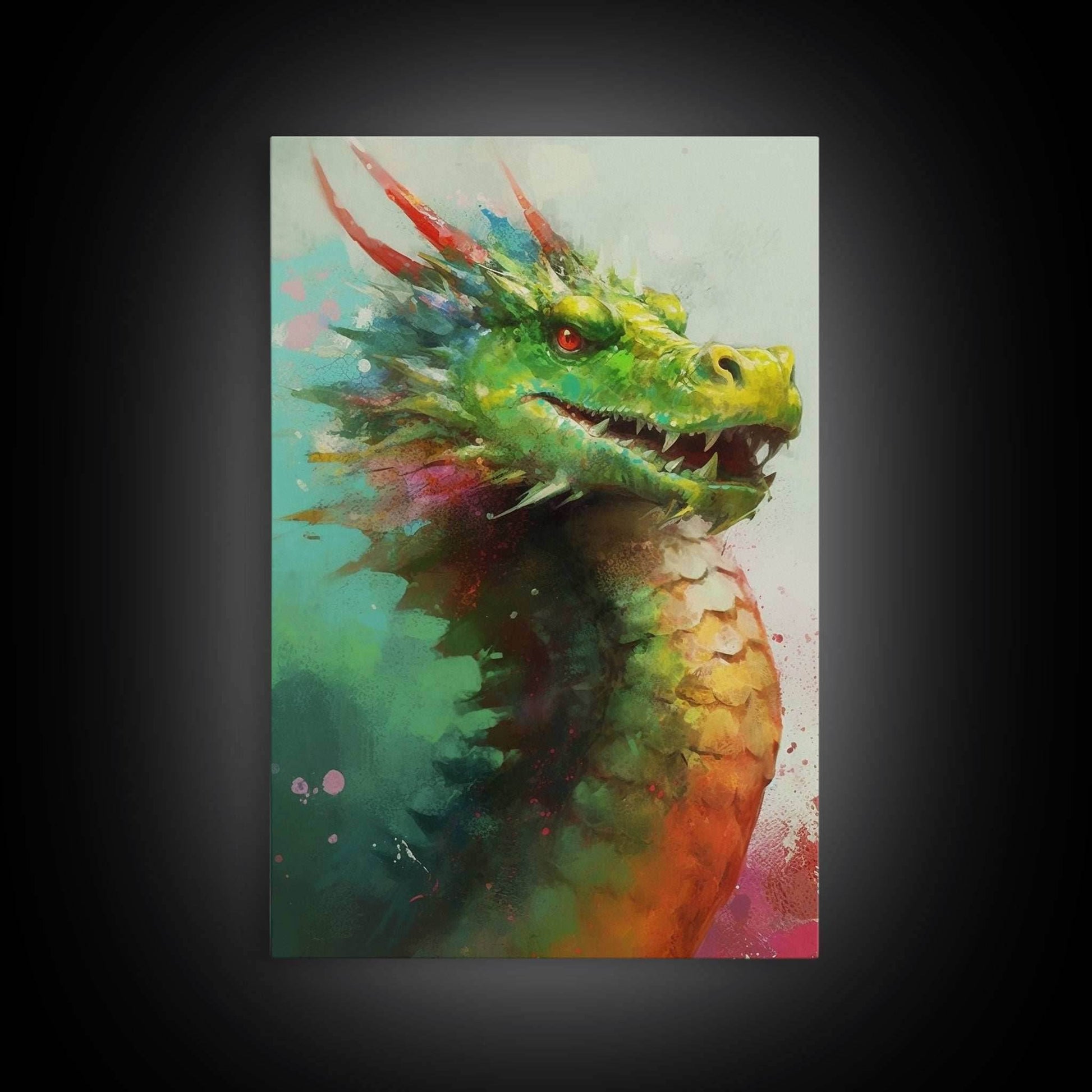 Framed Dragon Print, Watercolor Painting Of A Beautiful Dragon, Canvas Print, Canvas Art, Fantasy Decor - 8x12 Inches / Gallery Wrap Canvas - Ready To Hang
