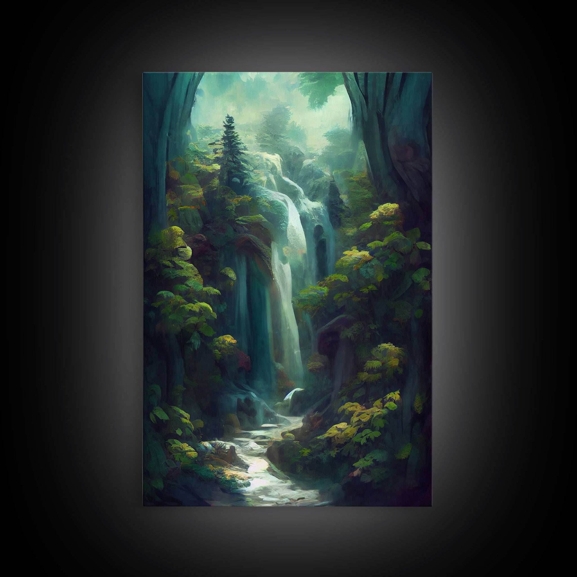 Waterfall canvas print, fantasy wall art, watercolor print, high fantasy, nature landscape living room wall art - 8x12 Inches / Gallery Wrap Canvas - Ready To Hang