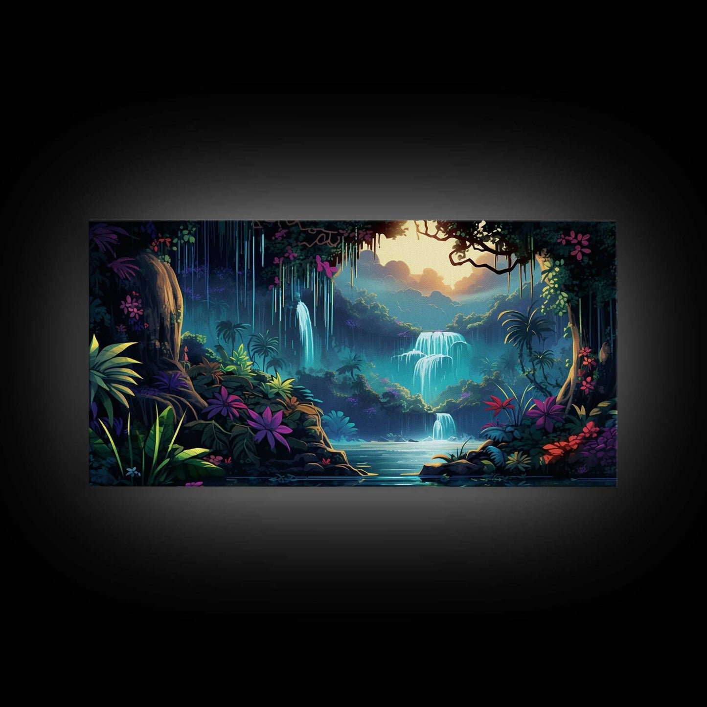 Fantasy Forest Wall Art, Waterfalls, Forest Wall Art, Trees Wall Print, Panoramic Art, Wall Art, Canvas Art, Landscape Art, Gaming Wall Art - 10x20 Inches / Gallery Wrap Canvas - Ready To Hang