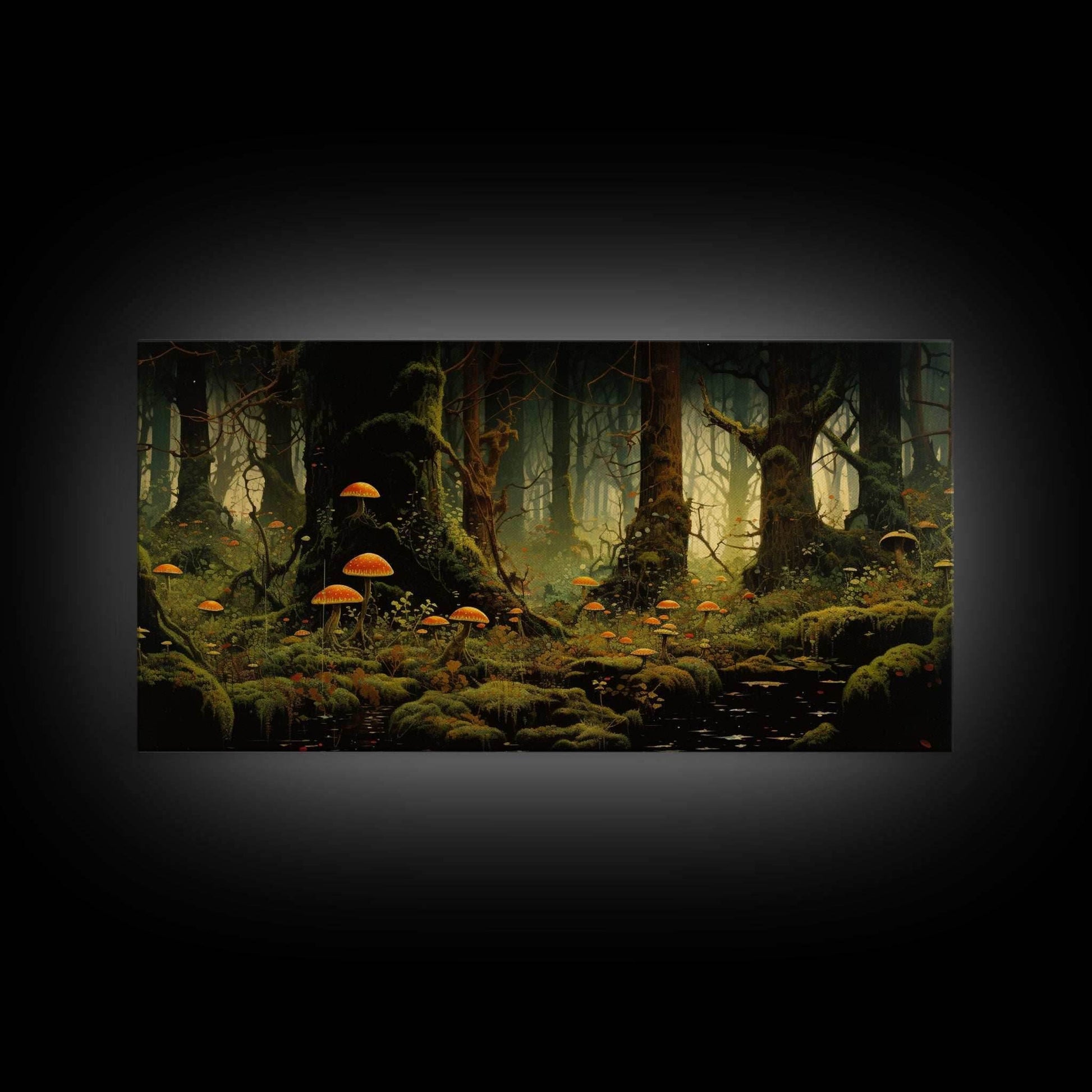 Mushroom Wall Art, Fantasy Forest, Tree Art, Enchanted Forest, Panoramic Art, Wall Art, Canvas Art, Landscape Art, Game Room Decor, Prints - 10x20 Inches / Gallery Wrap Canvas - Ready To Hang